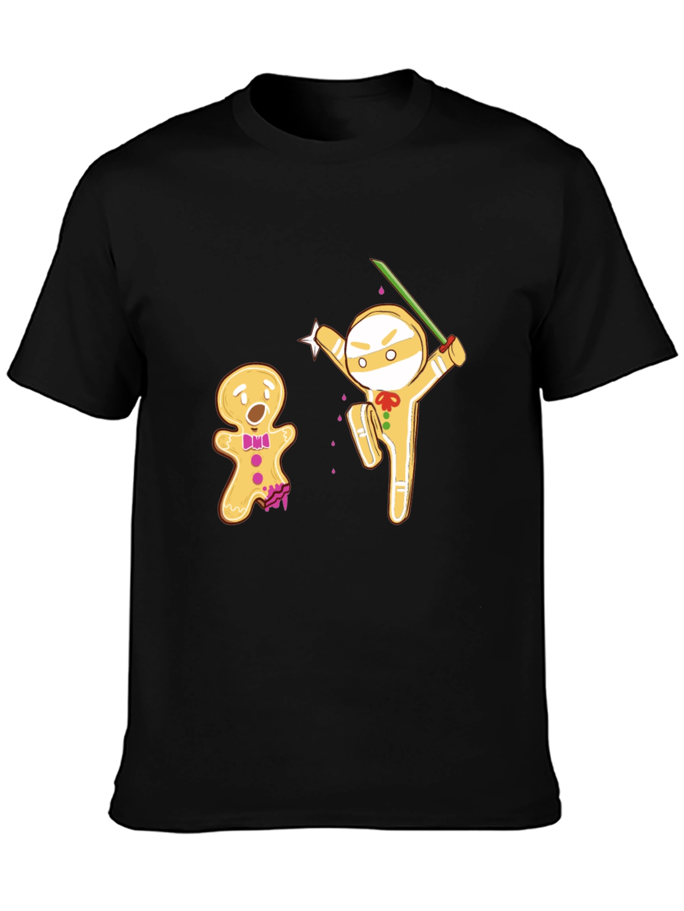 Black Gingerbread Ninja Funny Black T-Shirt view 3