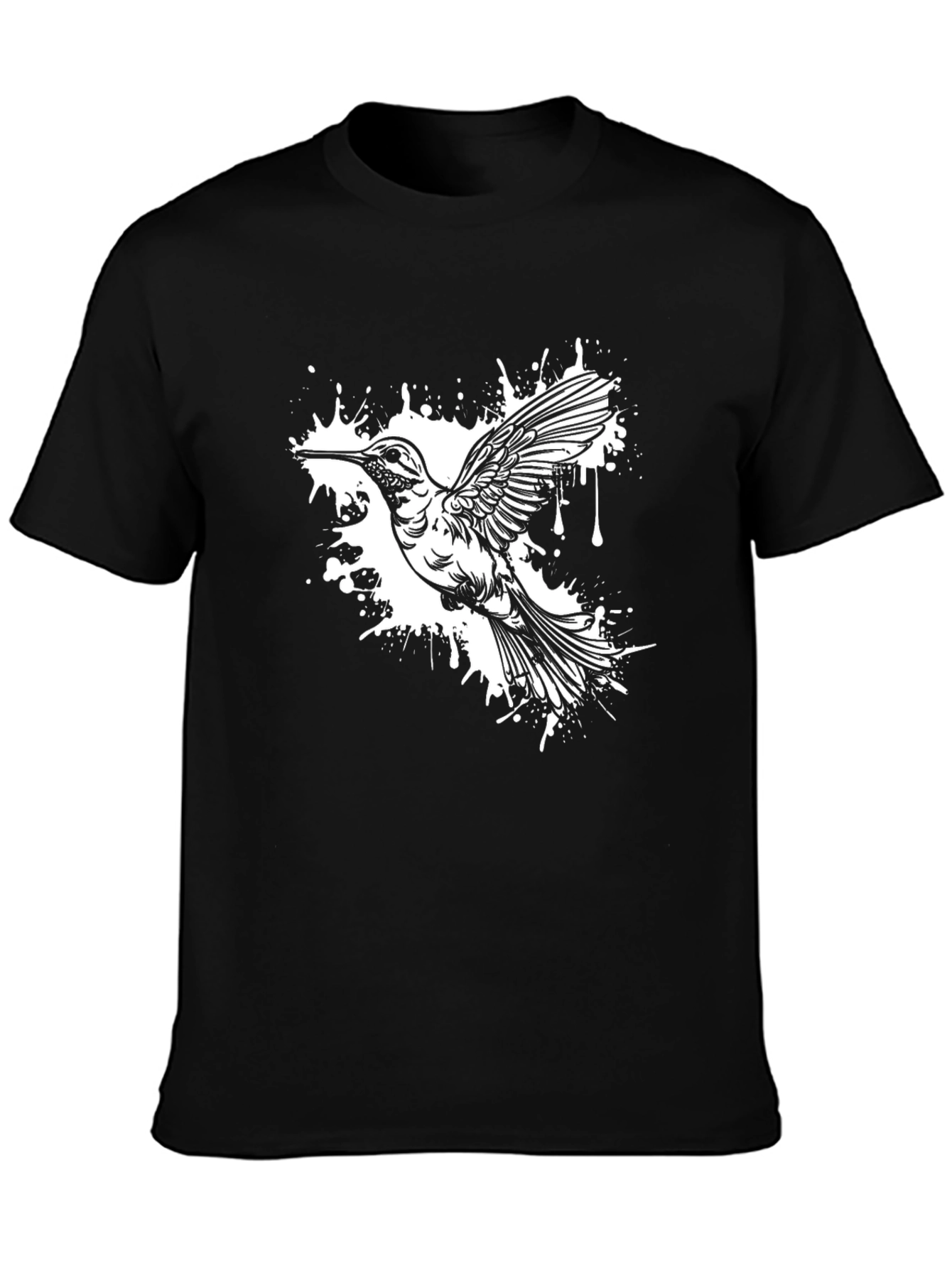 Black Hummingbird Splash Graphic Tee - Black Cotton Blend view 3
