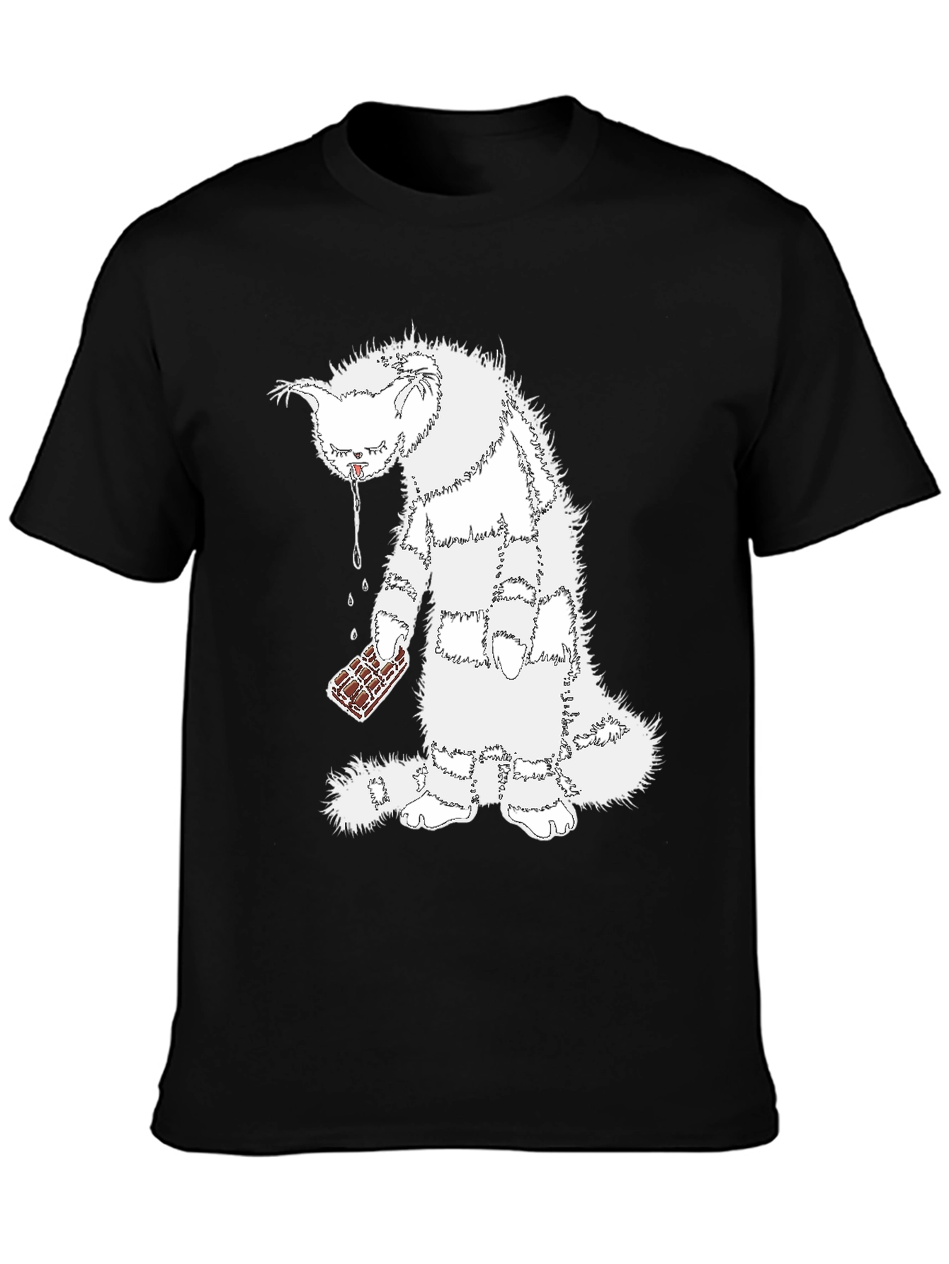 Black Funny Cat Chocolate T-Shirt - Unisex Black Tee view 3