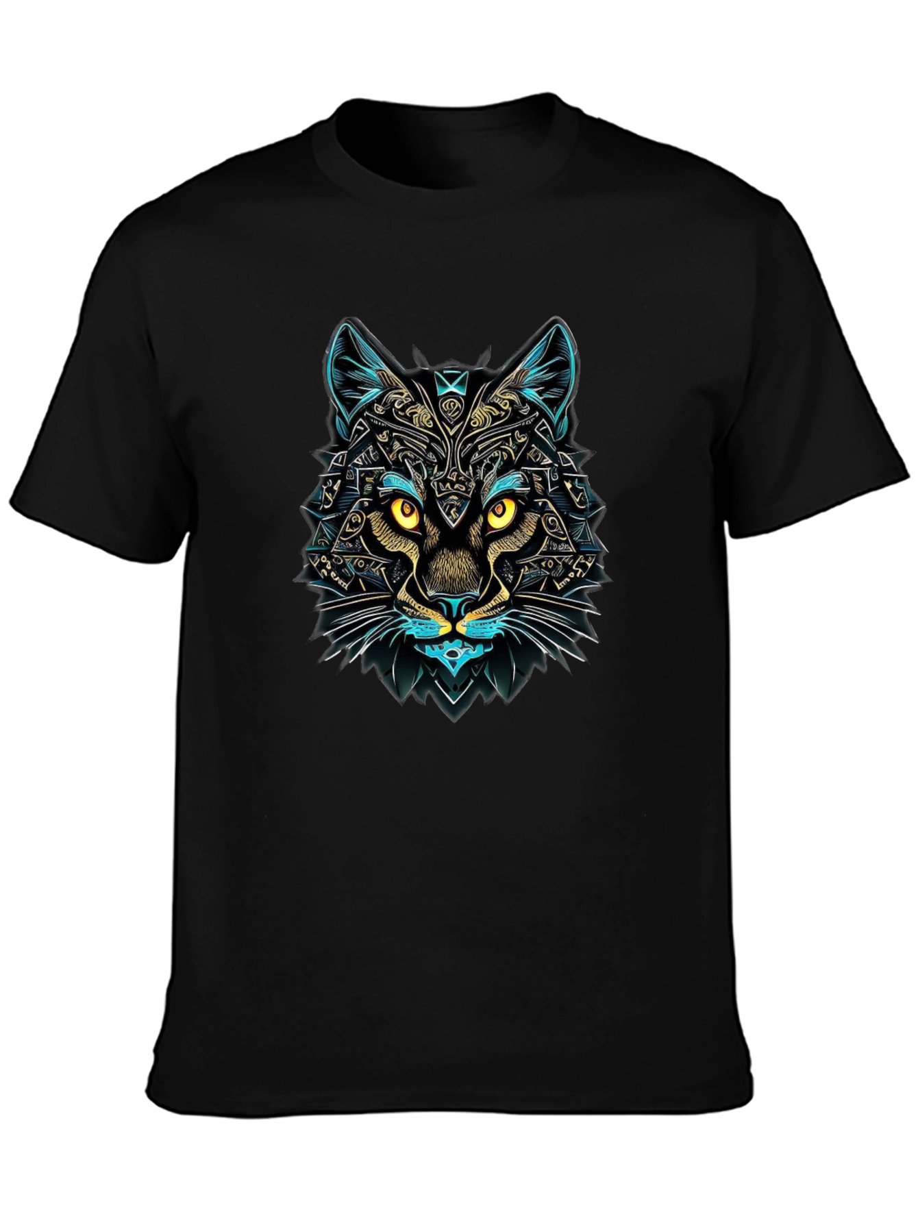 Black Abstract Cat Graphic Tee - Unique Design, Soft Cotton view 3