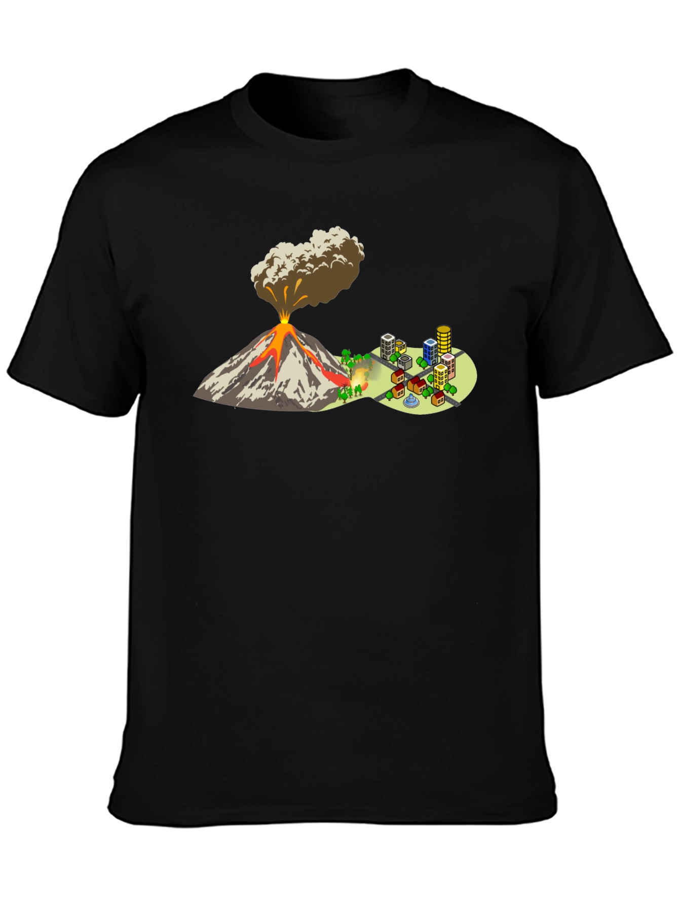 Black Volcano City T-Shirt - Graphic Tee view 3