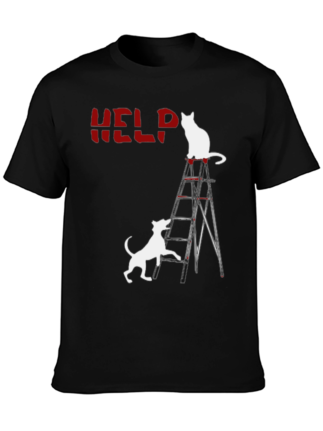 Black Funny Cat & Dog HELP T-Shirt  view 3