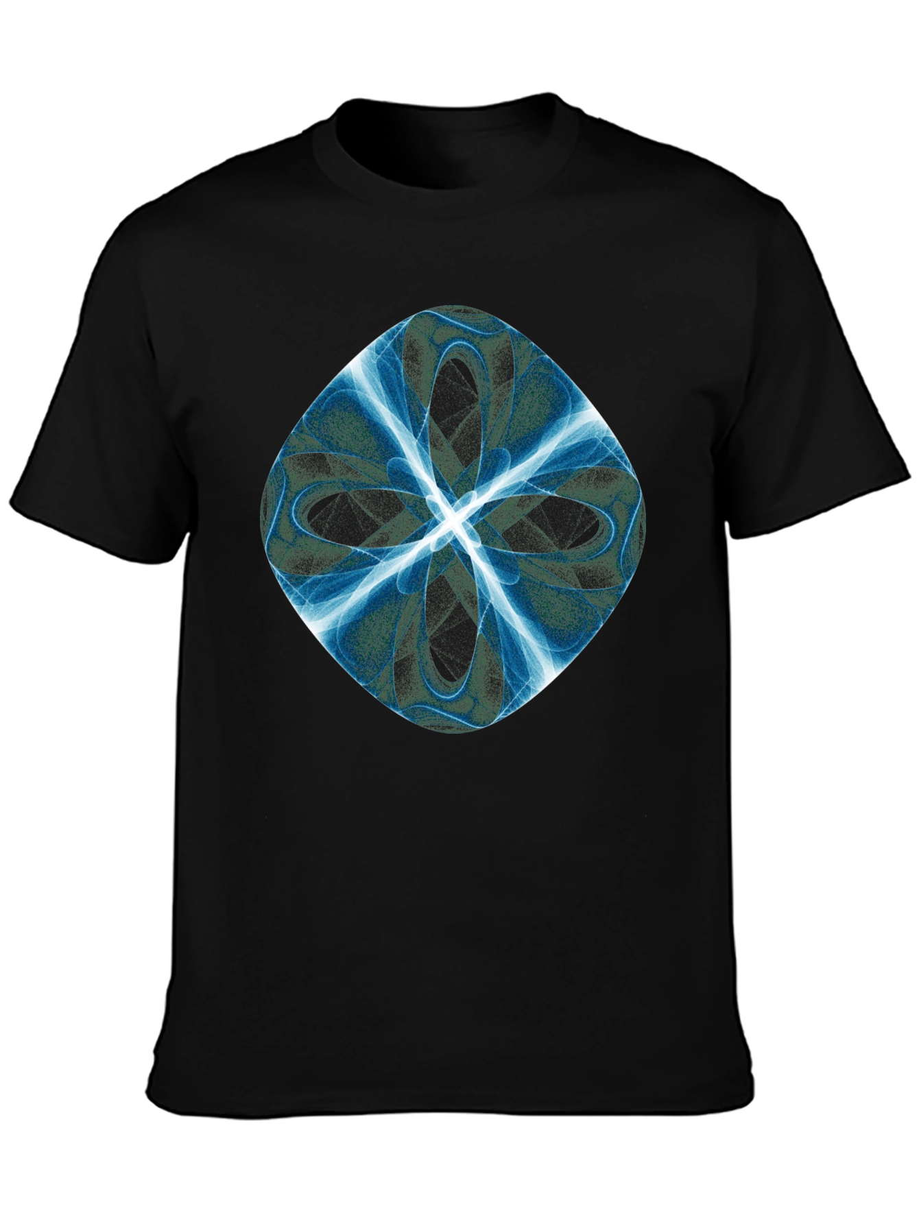Black Abstract Blue Petal Graphic Black T-Shirt view 3