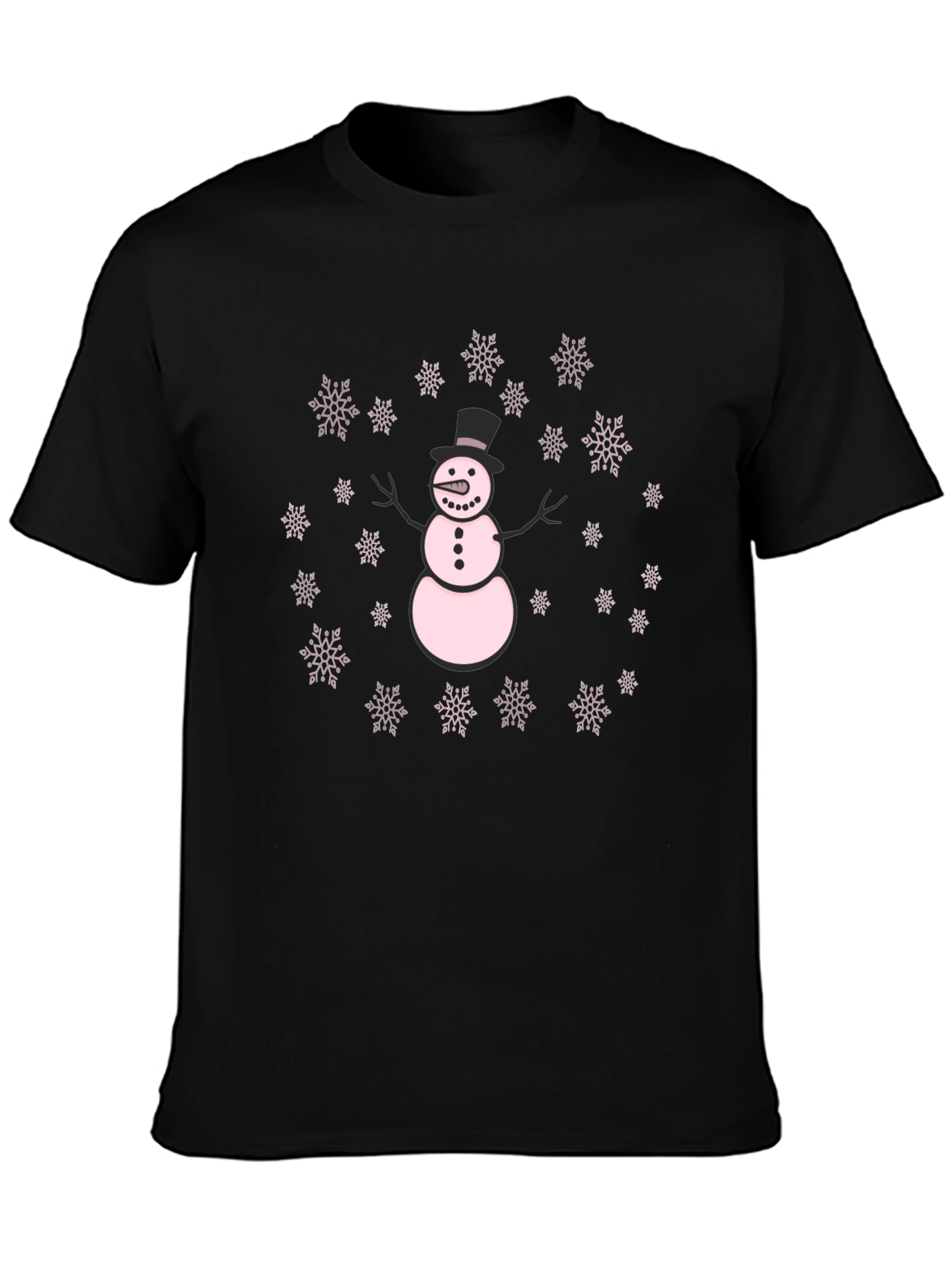 Black Snowman & Snowflake Black Holiday T-Shirt view 3