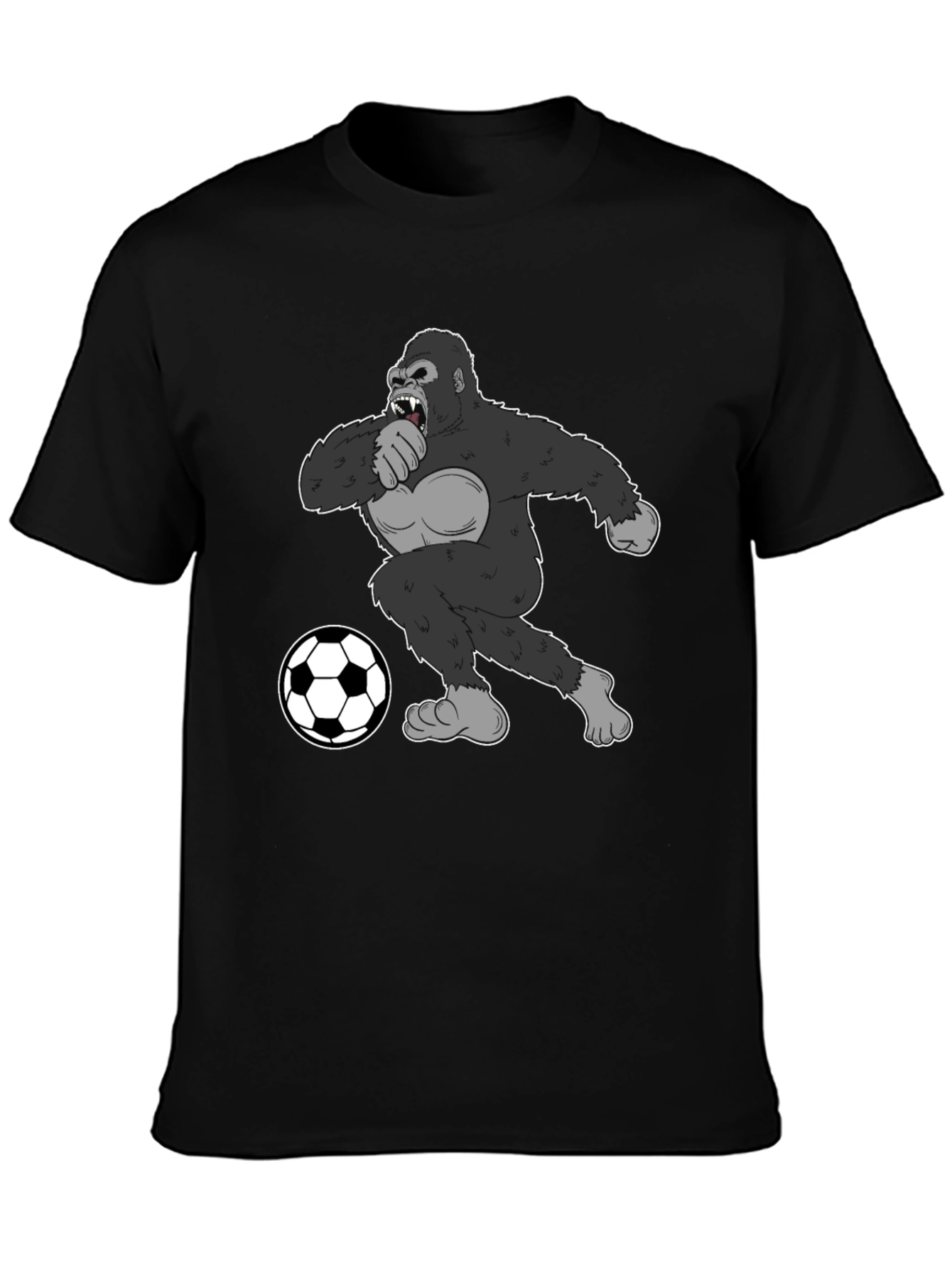 Black Gorilla Soccer Fan T-Shirt - Black Graphic Tee view 3