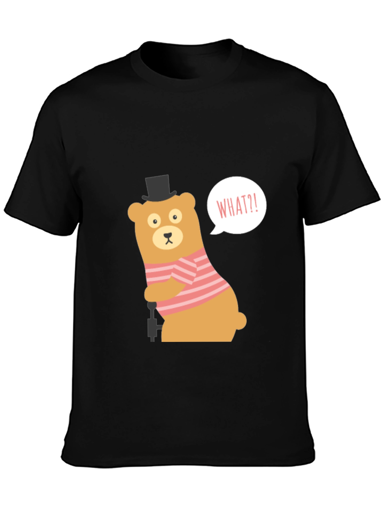 Black Funny Bear What?! Graphic Tee - Black view 3