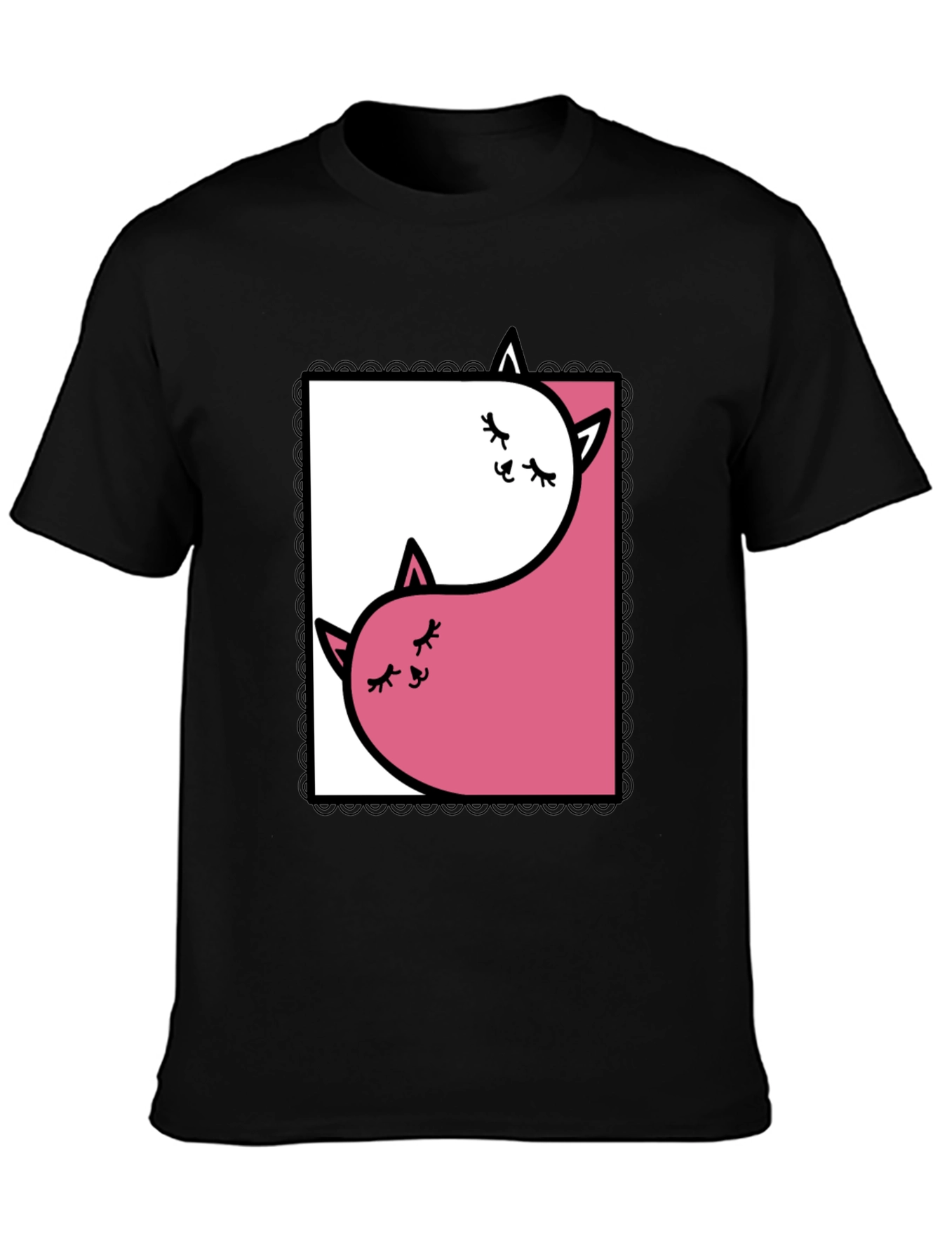 Black Yin Yang Cats Graphic Tee - Black view 3