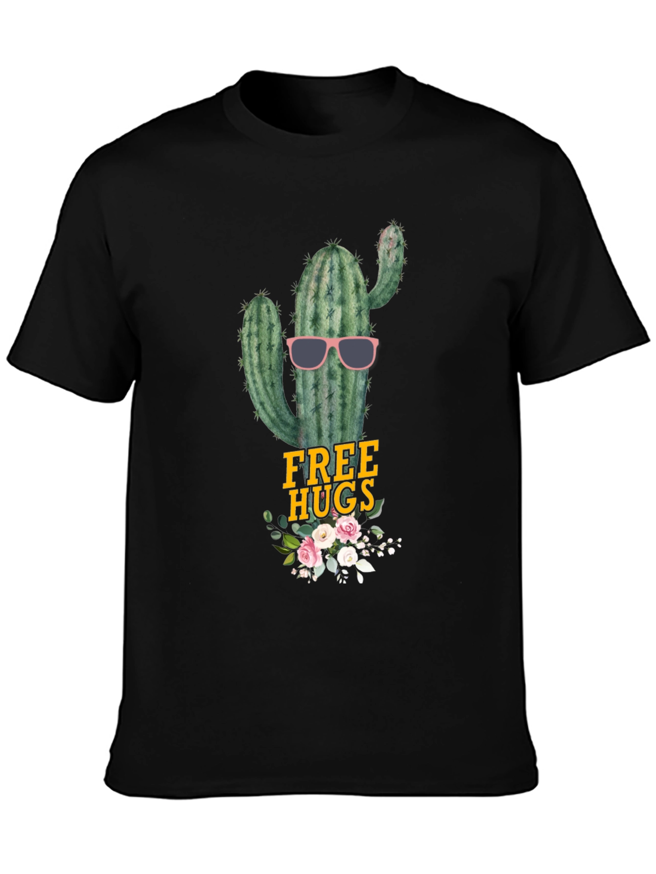 Black Cactus Free Hugs Graphic Tee - Funny Novelty Shirt view 3