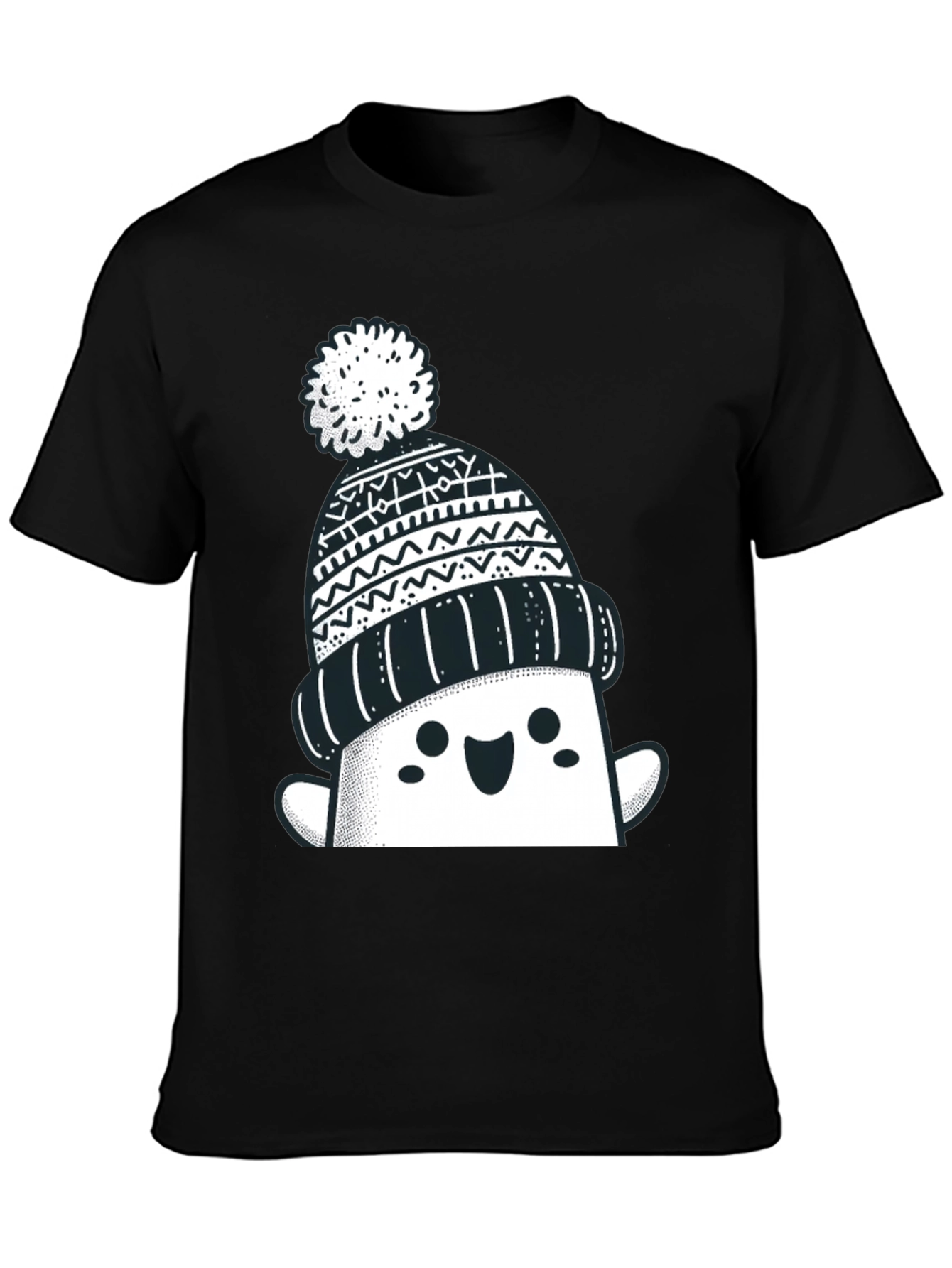 Black Festive Graphic Tee - Winter Hat Design view 3