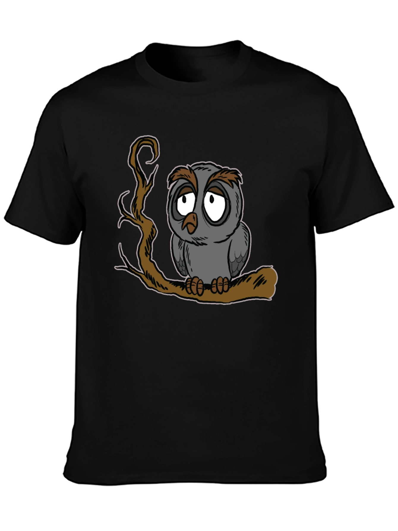Sad Owl Graphic Print Black T-Shirt - 3