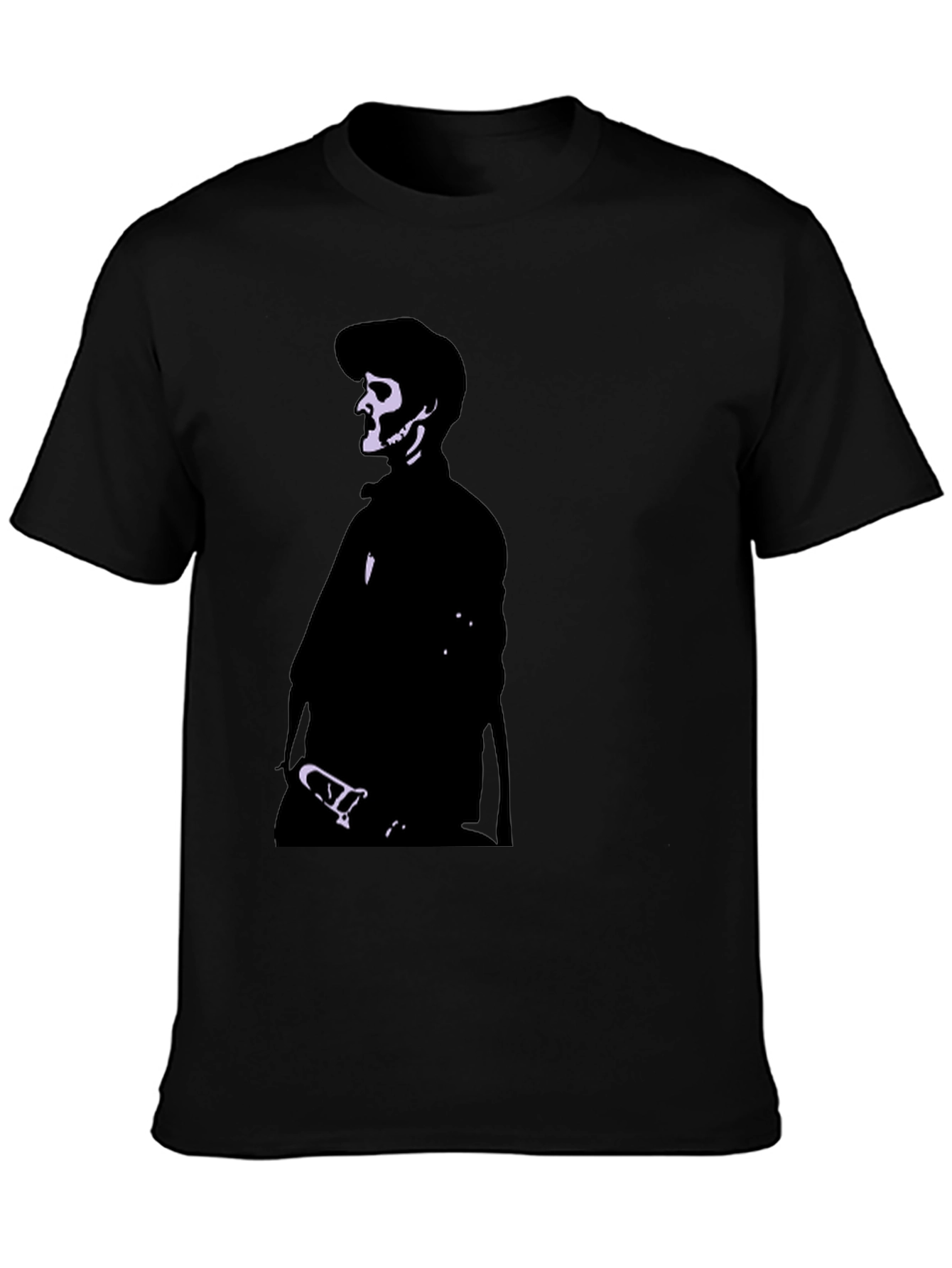 Black Men's Black T-Shirt with Skull Illustration view 3