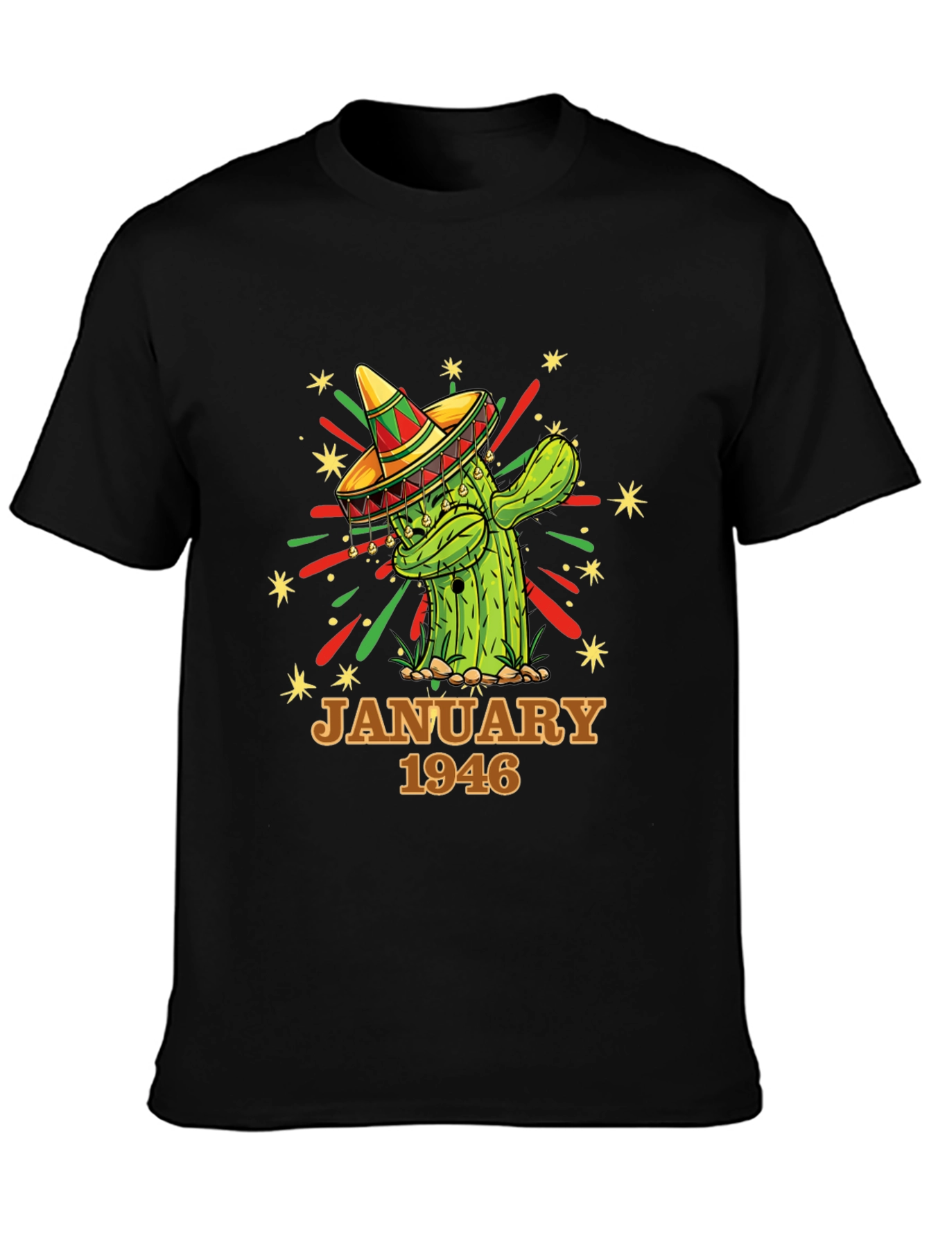 Black Cactus January 1946 Birthday T-Shirt view 3