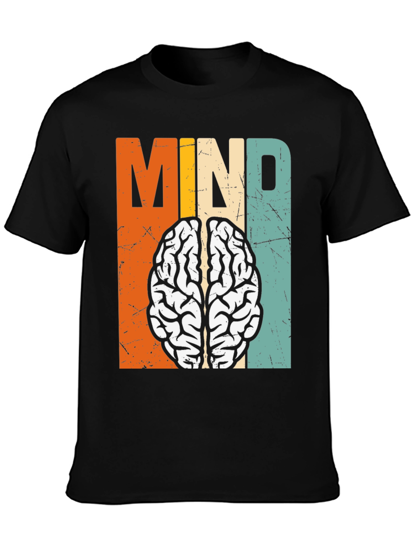Black Retro Mind Brain Graphic T-Shirt view 3
