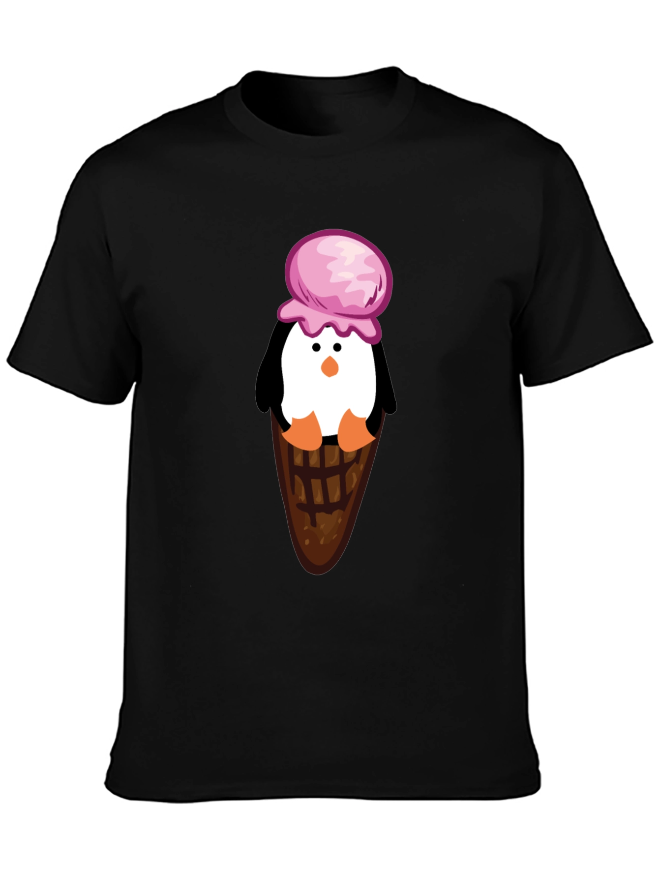 Black Penguin Ice Cream Cone Graphic T-Shirt view 3