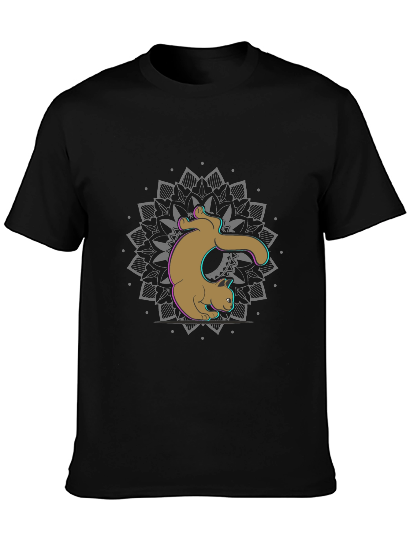 Black Cat Mandala Graphic Tee - Black view 3