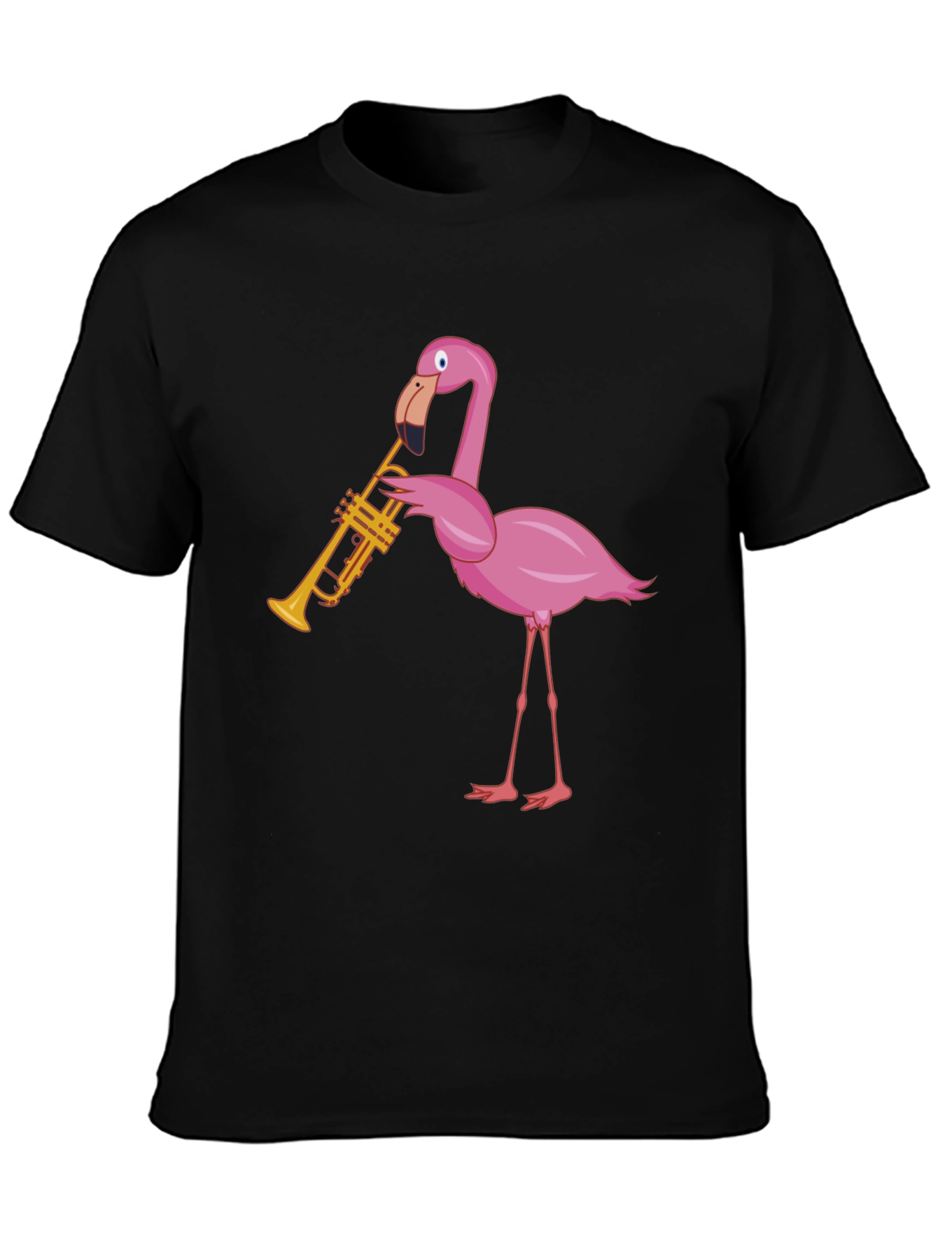 Black Funky Flamingo Trumpet Graphic T-Shirt view 3