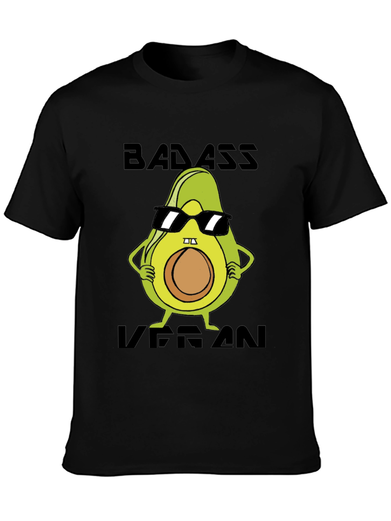 Black Badass Vegan Avocado T-Shirt view 3