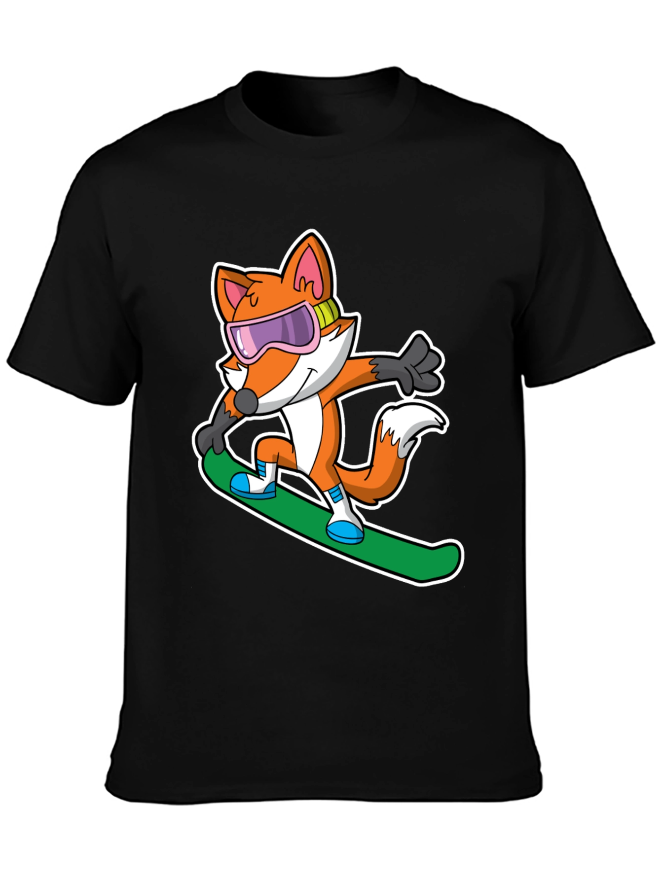 Black Fox Snowboarder T-Shirt - Cool Cartoon Animal Tee view 3