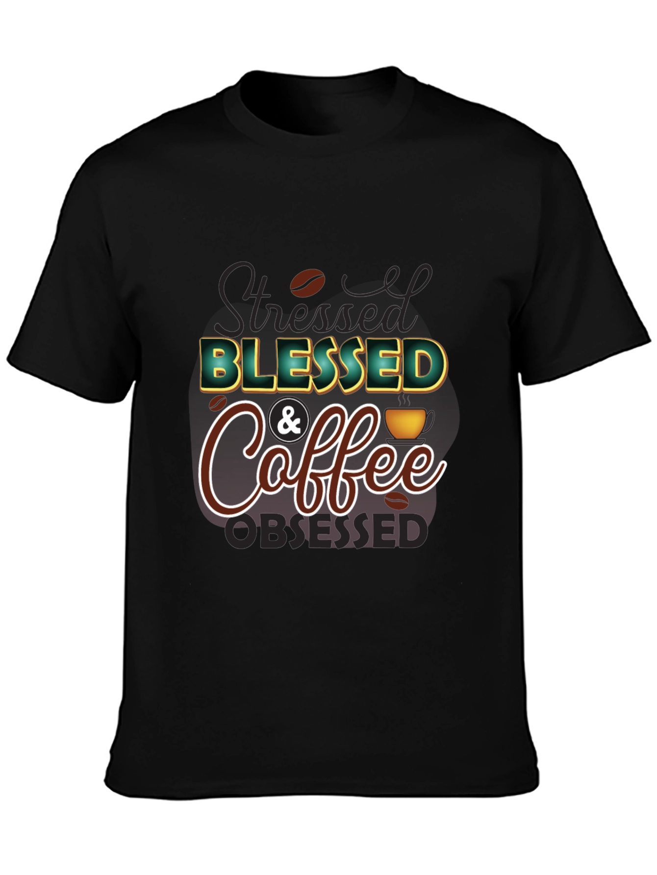 Black Blessed & Coffee Obsessed T-Shirt view 3