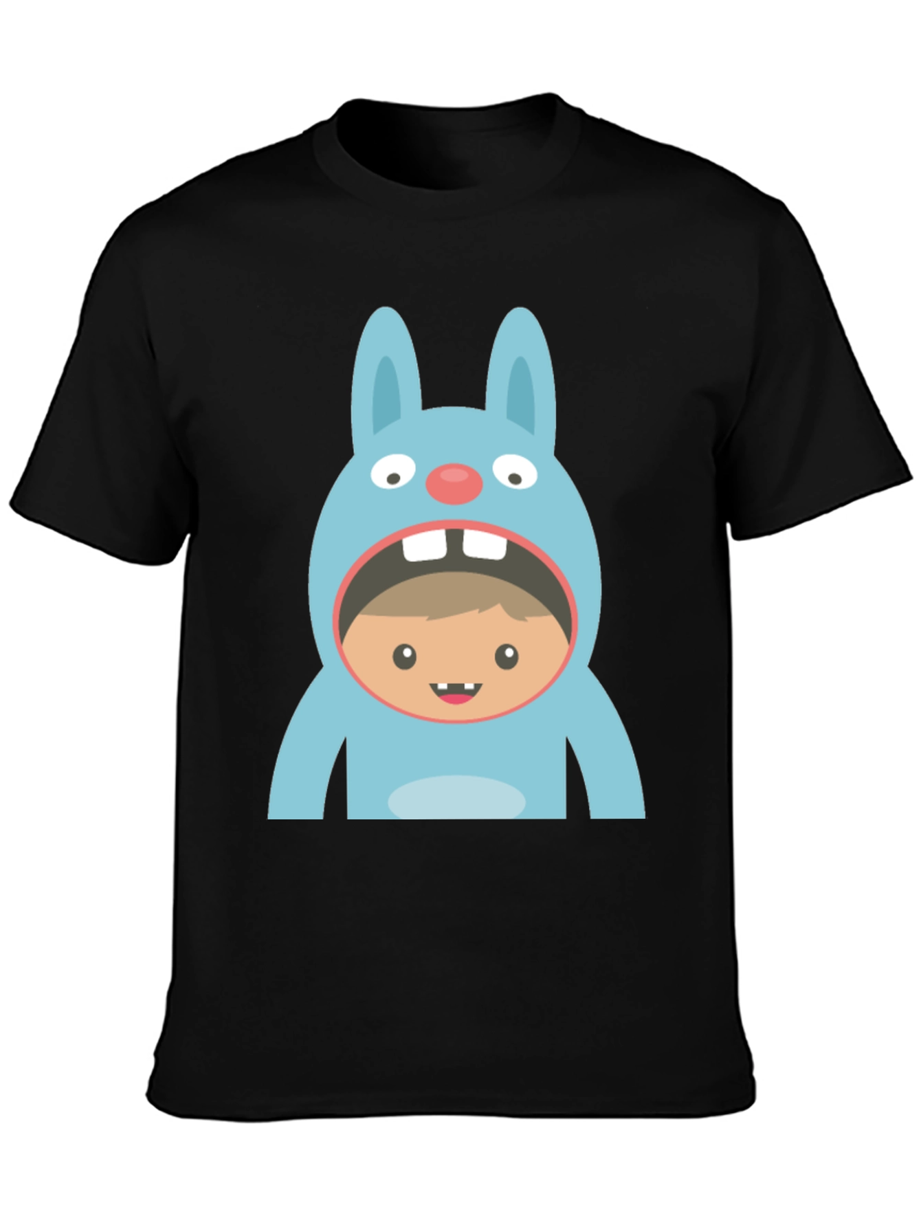 Black Funny Bunny Suit T-Shirt - Black Cotton Tee view 3