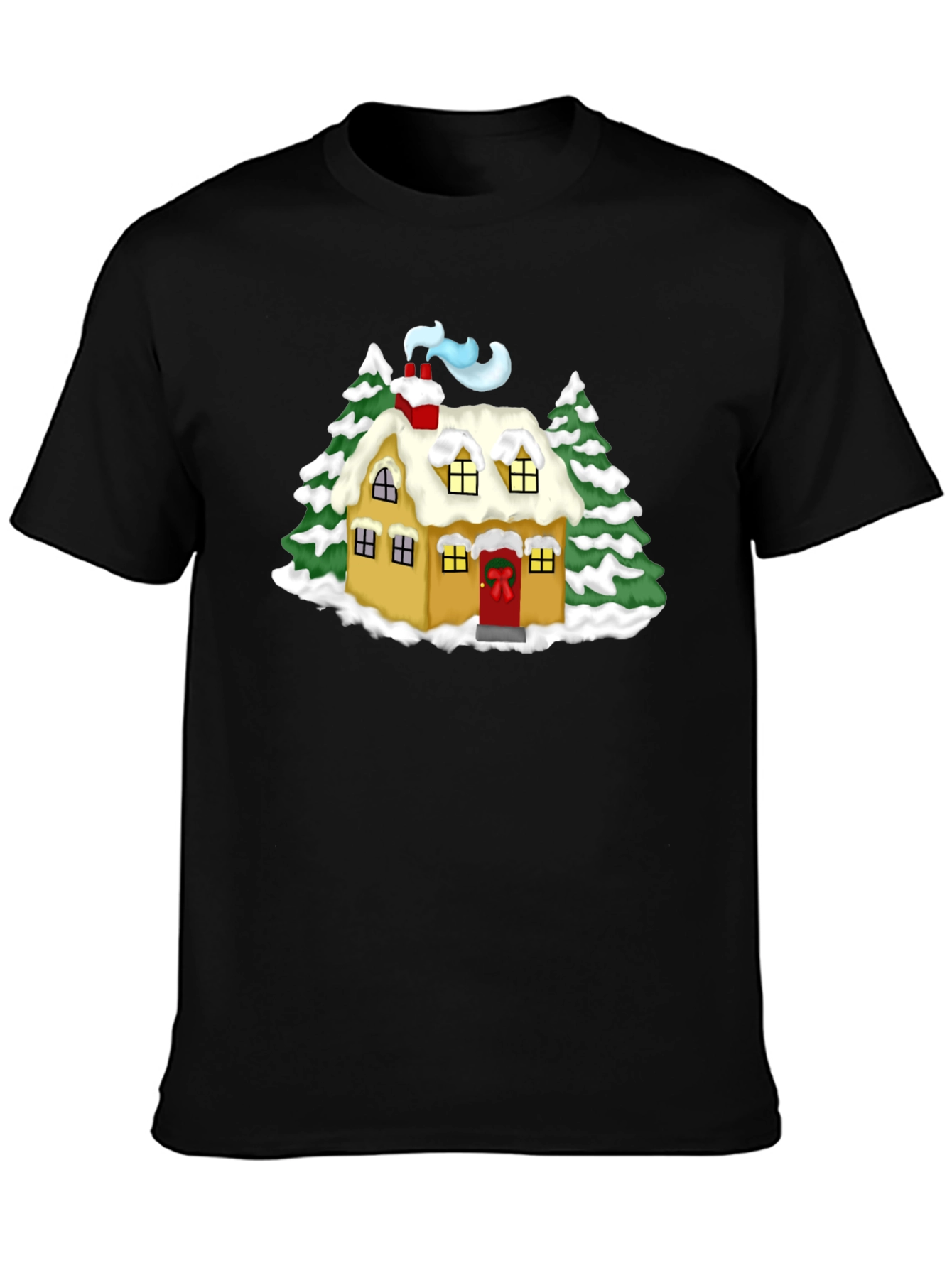 Black Whimsical Winter House Graphic Tee - Black view 3
