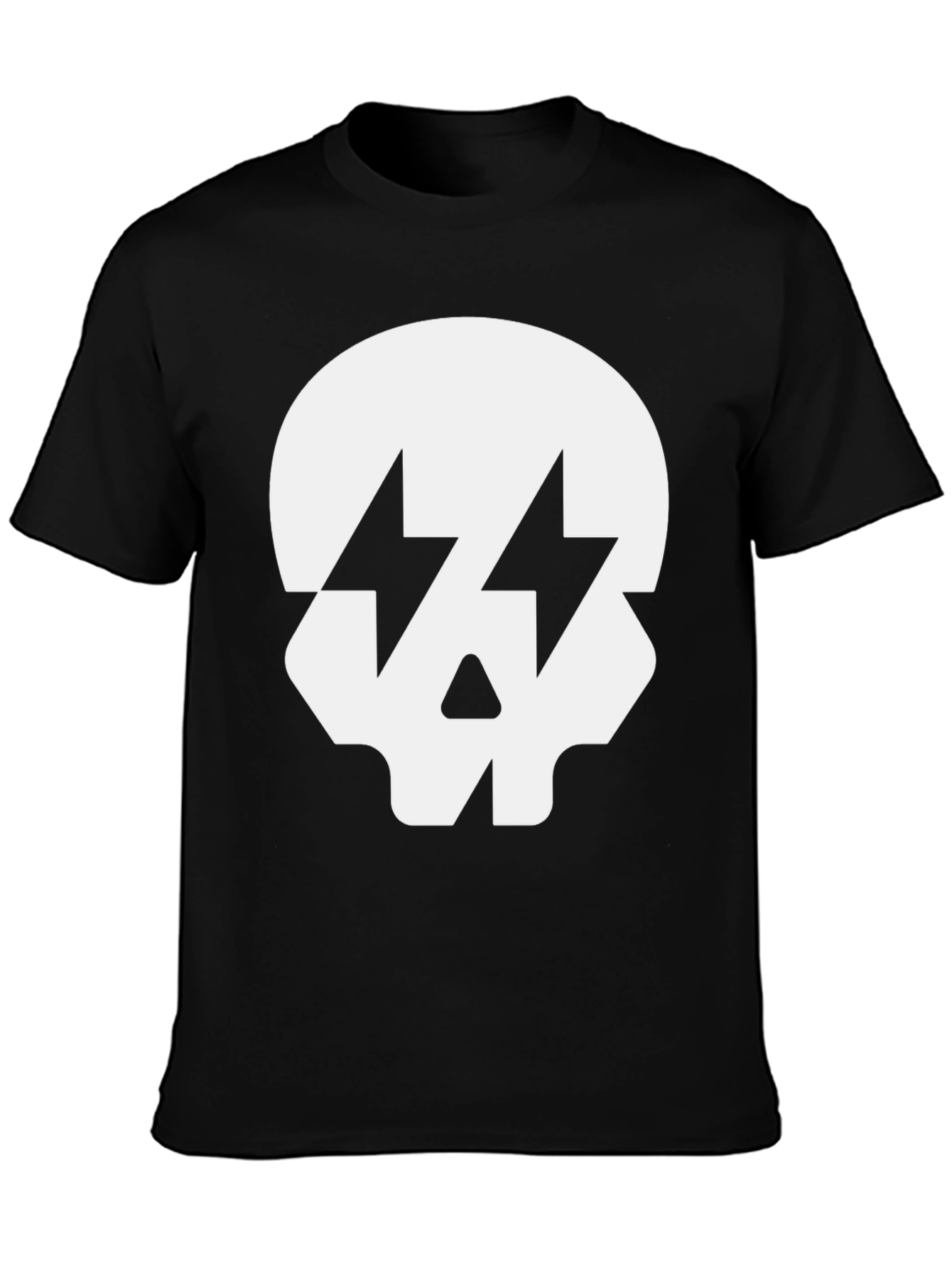 Black Skull with Lightning Bolt Eyes Black T-Shirt view 3