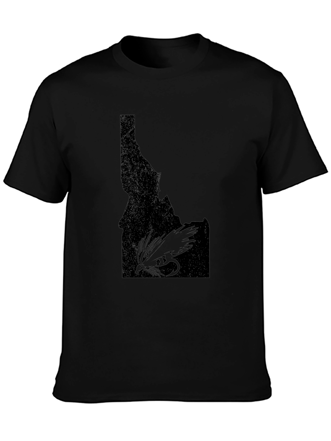 Black Idaho Fly Fishing T-Shirt - Black State Outline Tee view 3