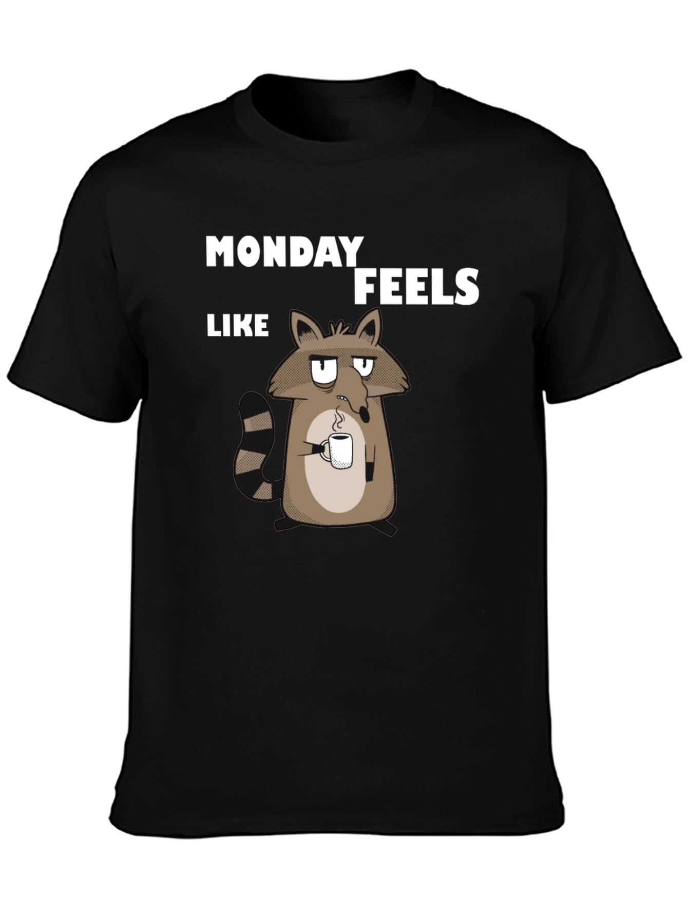 Black Monday Feels Raccoon T-Shirt - Funny Graphic Tee view 3