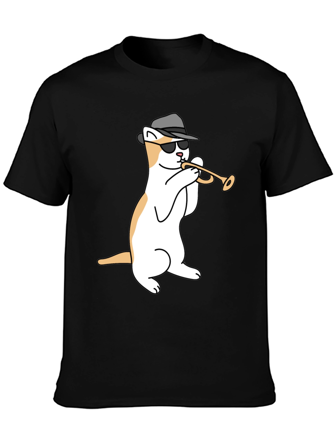 Black Cool Cat Trumpet Black T-Shirt view 3