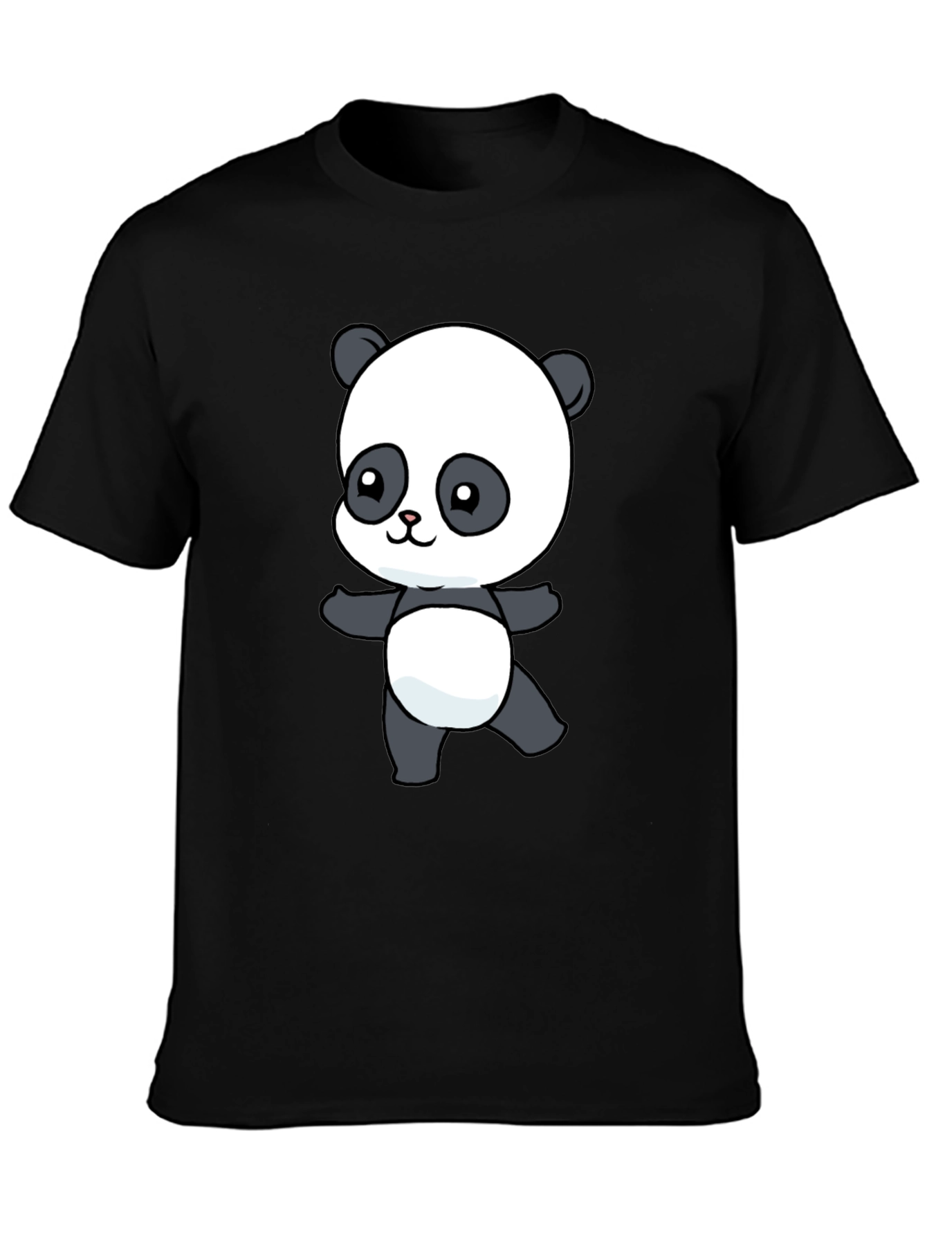 Black Cute Panda Bear Graphic T-Shirt view 3