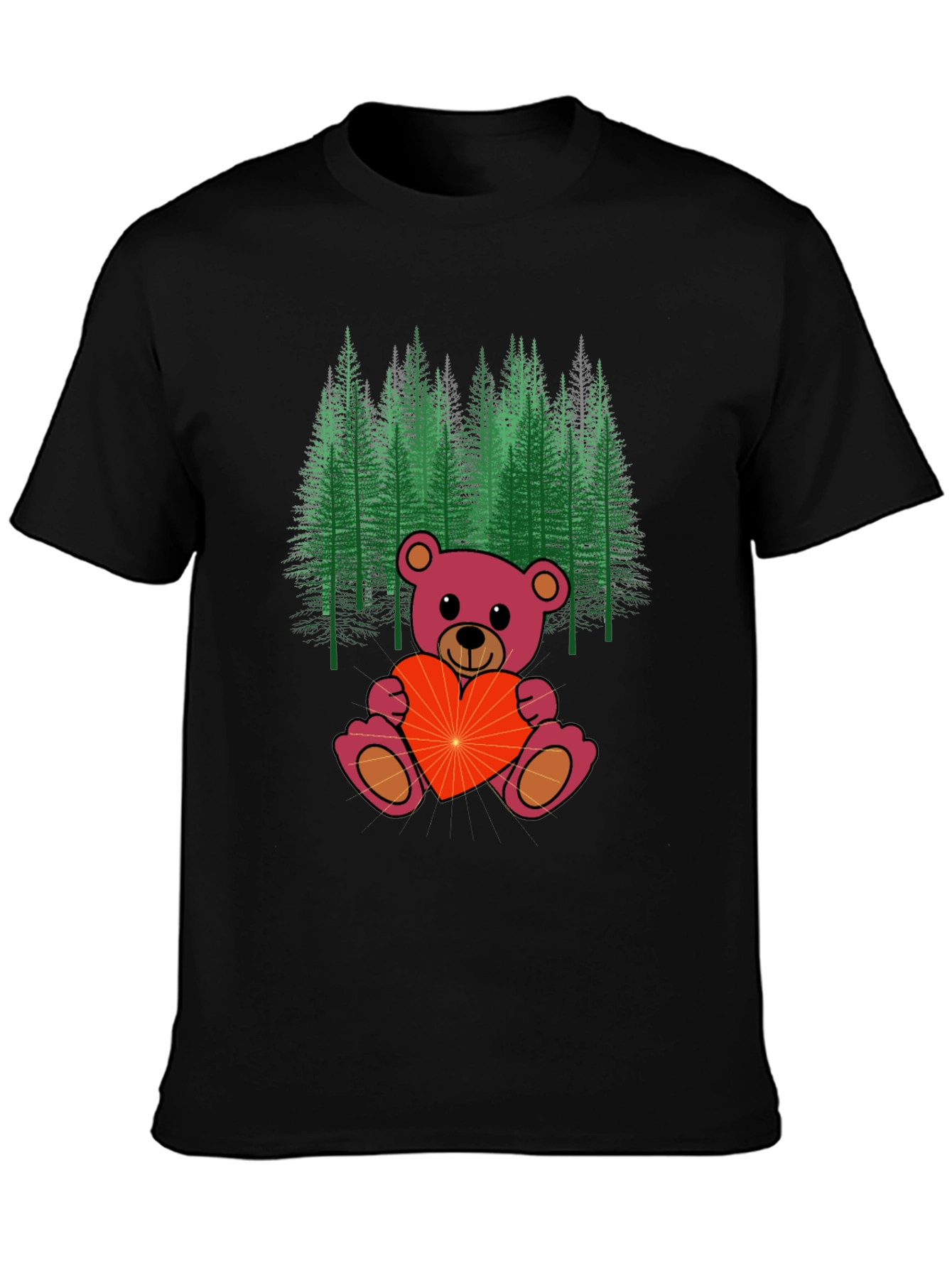 Black Teddy Bear Forest Graphic Tee - Men's Black T-Shirt view 3