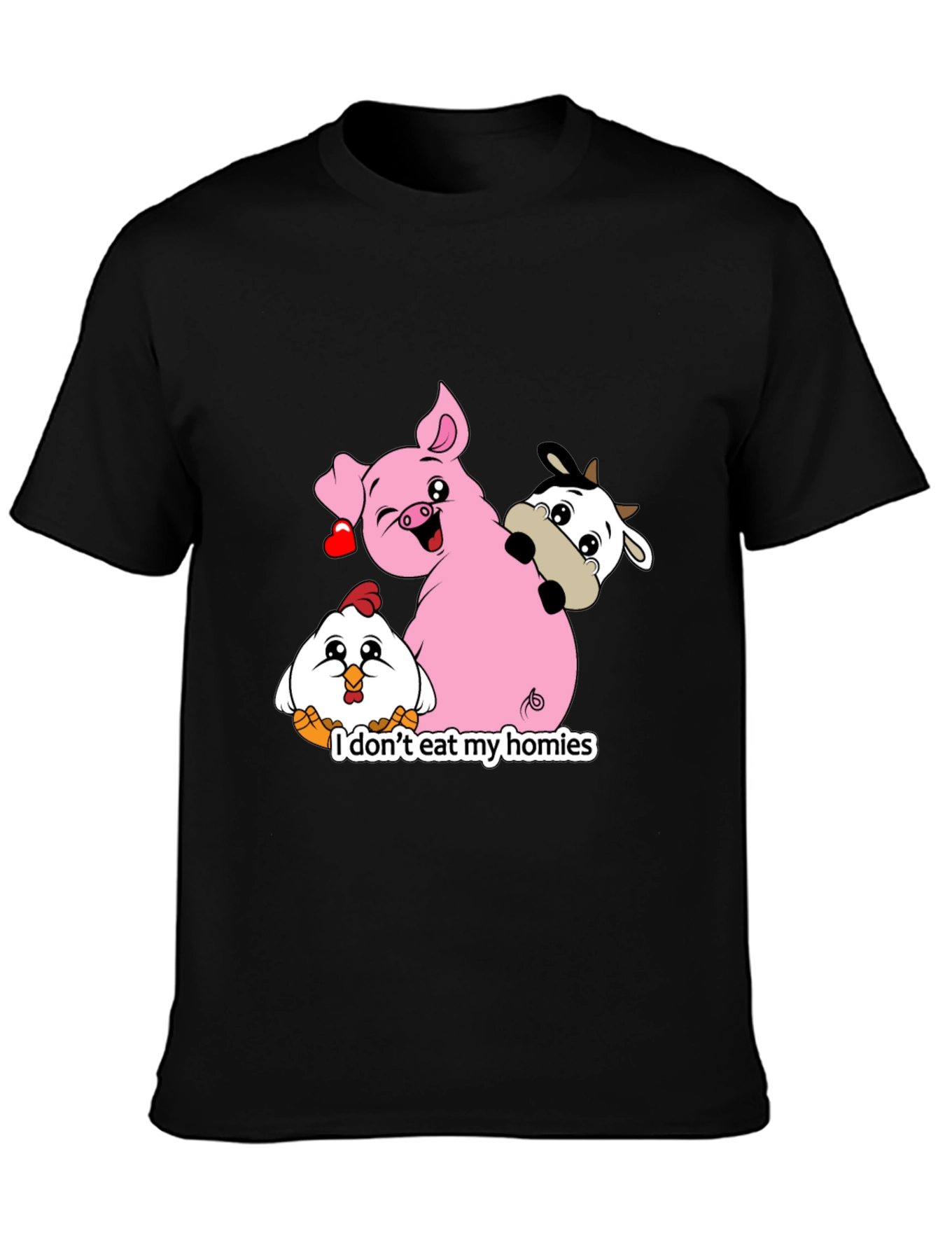 Black Vegan Animal Homies T-Shirt view 3