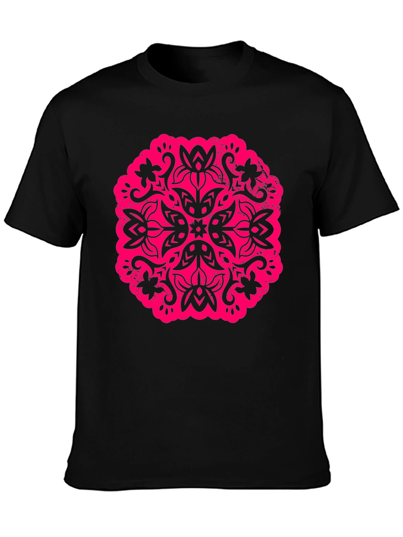 Black Black T-Shirt with Floral Mandala Graphic view 3