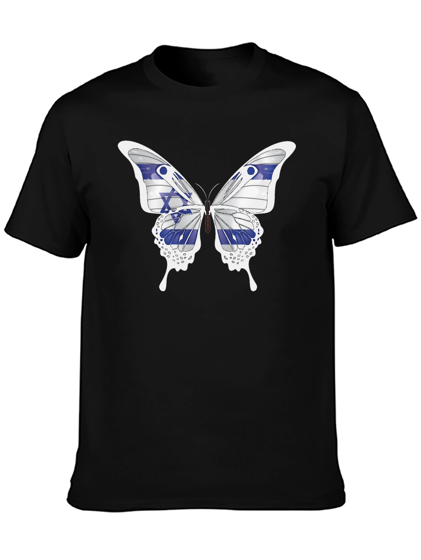 Black Israeli Flag Butterfly Graphic T-Shirt view 3