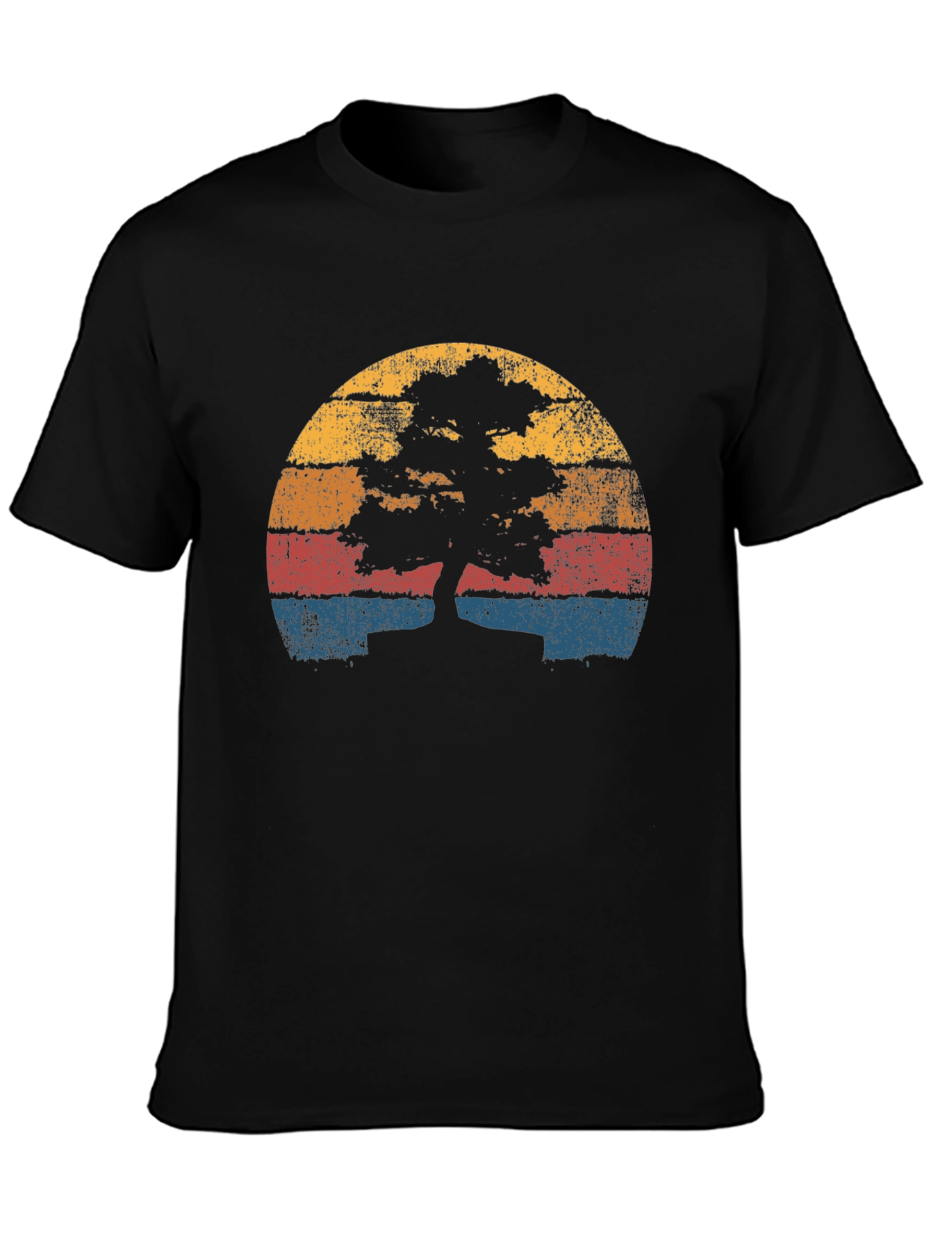 Black Retro Bonsai Tree Sunset T-Shirt view 3