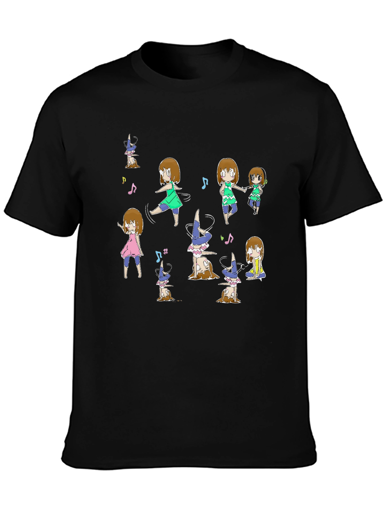 Black Fun Dancing Anime Character Graphic Black Tee view 3