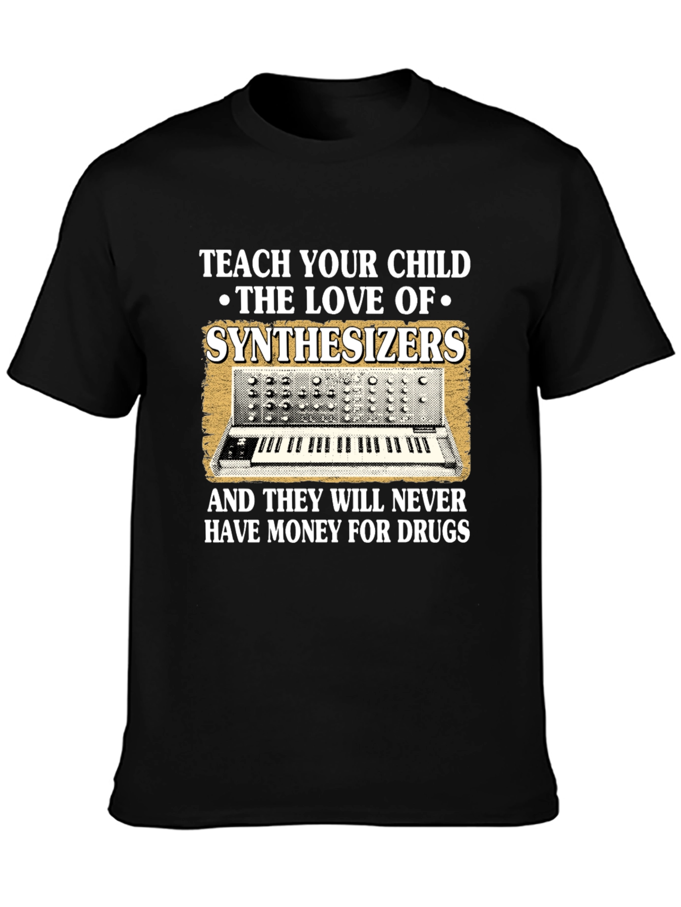 Black Teach Your Child Synthesizers Graphic Tee view 3