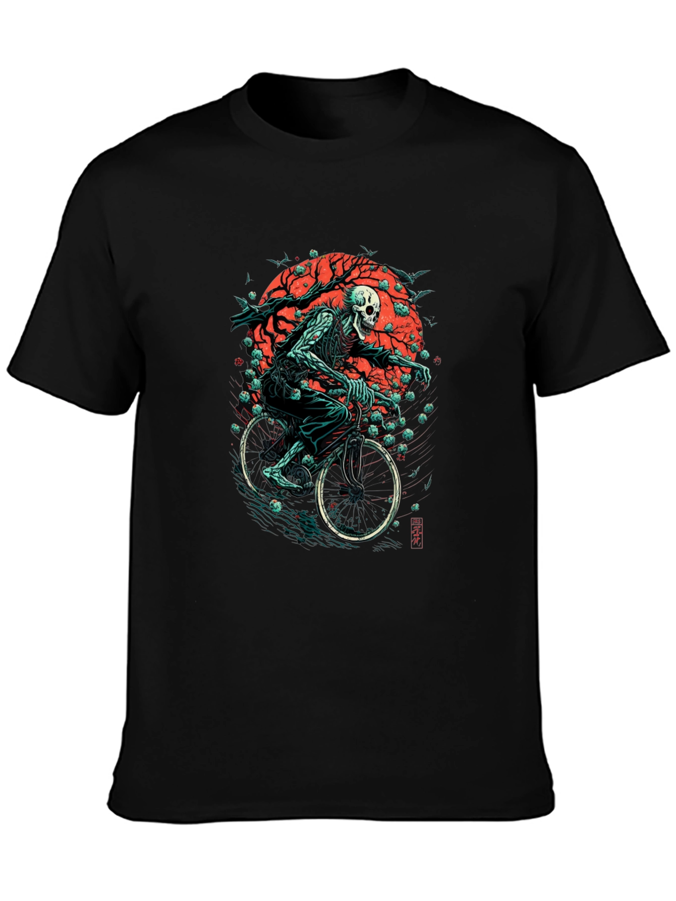 Black Skull Biker Graphic Tee - Black view 3