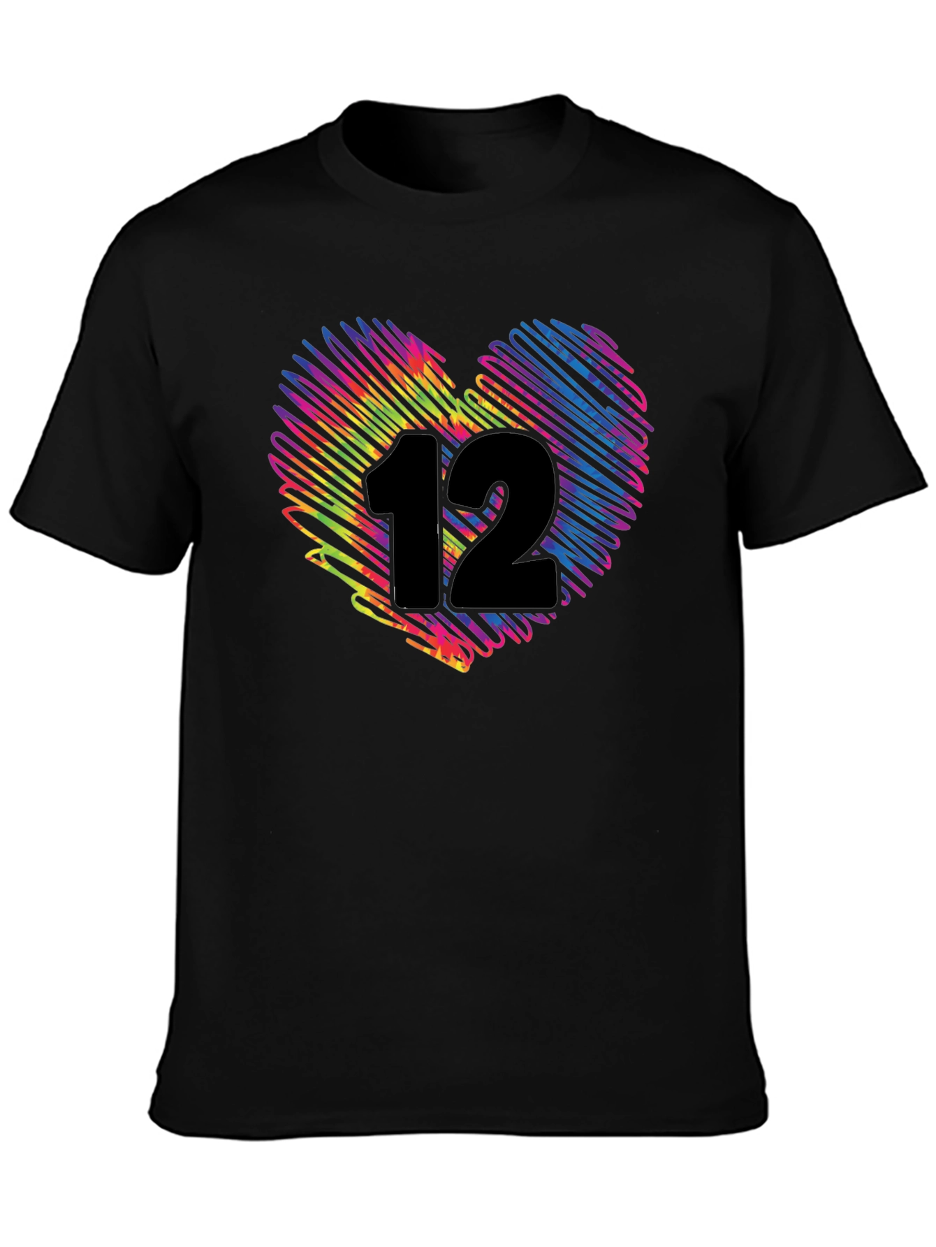 Black Colorful Scribble Heart Number 12 T-Shirt view 3