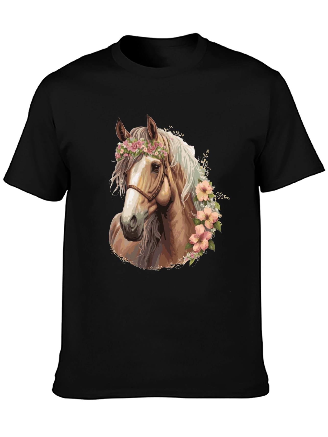 Black Floral Horse Graphic Tee - Stylish Black T-Shirt view 3