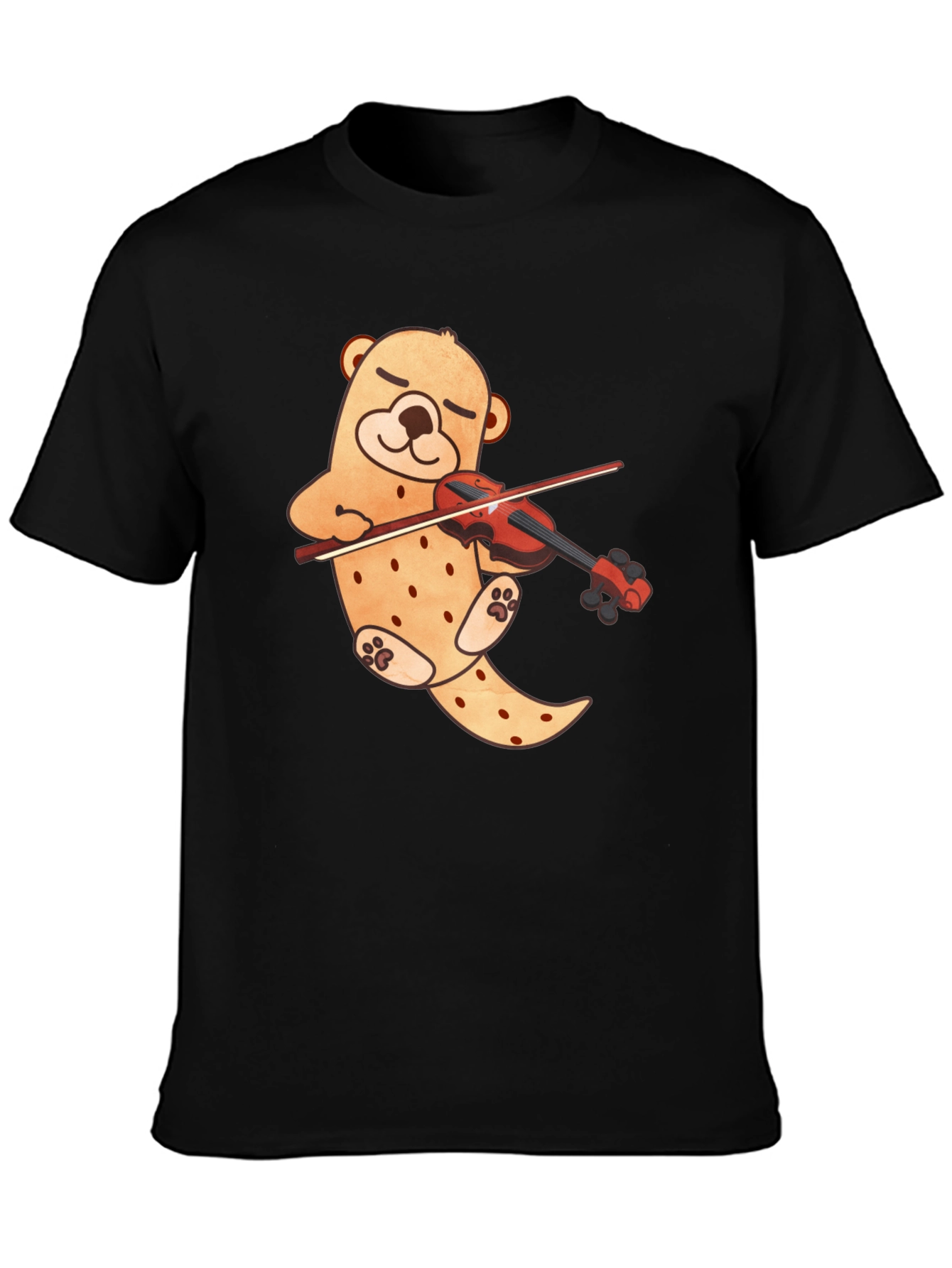 Black Cute Bear Violinist Black T-Shirt view 3