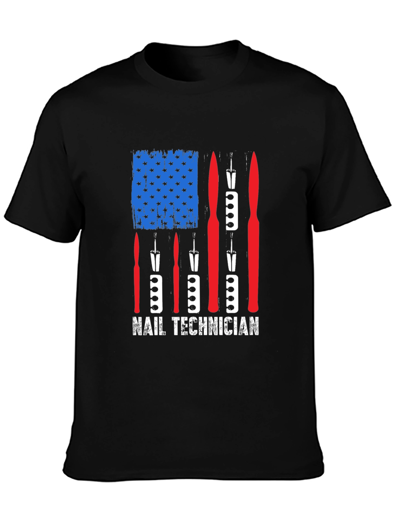 Black Nail Technician American Flag Graphic Tee view 3