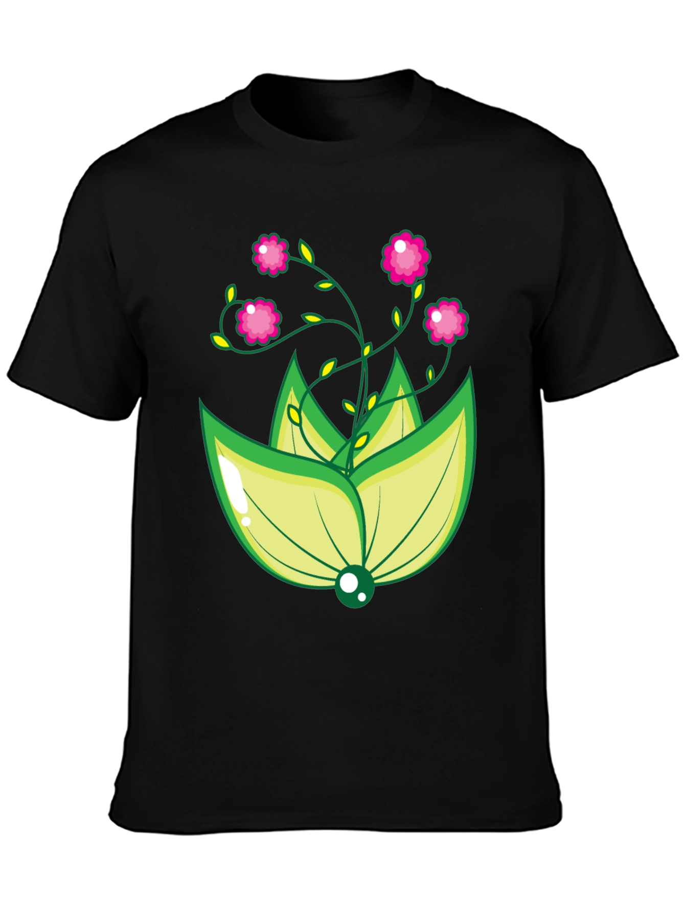 Black Floral Design Black T-Shirt view 3