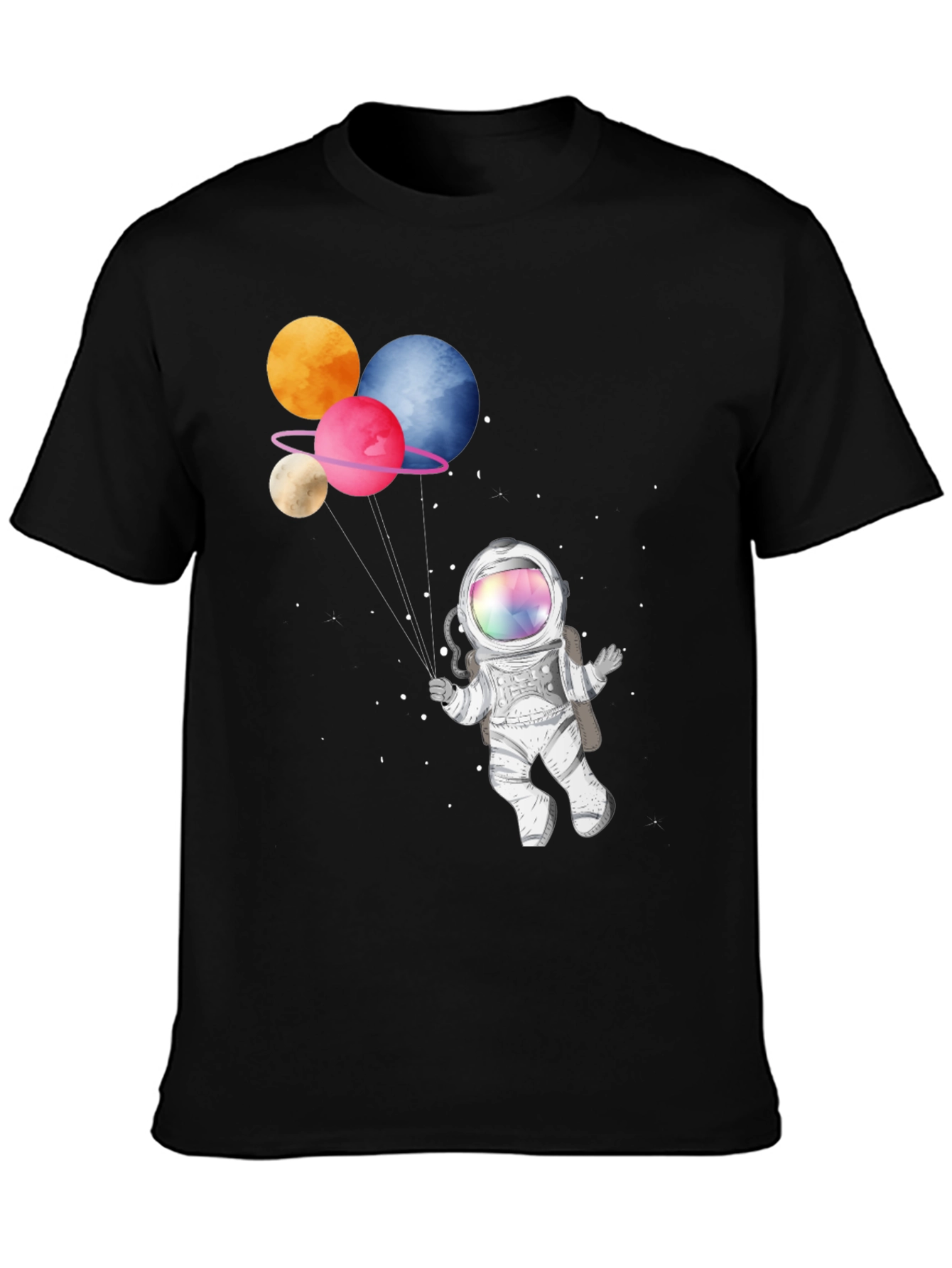 Black Astronaut with Planet Balloons Graphic T-Shirt view 3