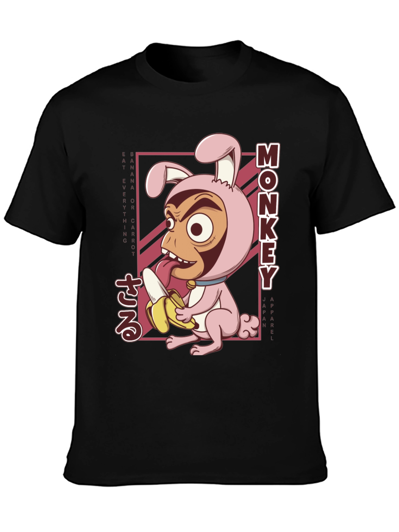 Black Monkey Banana T-Shirt Funny Cartoon Tee view 3