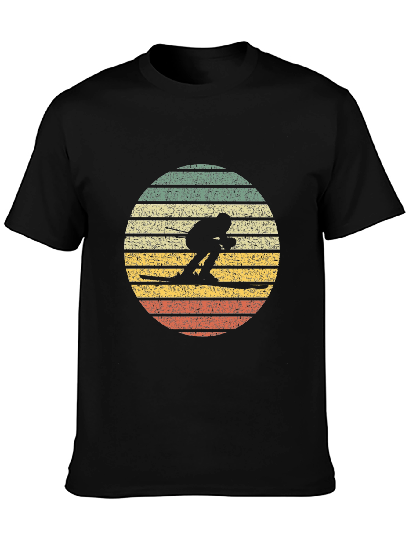 Black Retro Skiing Sunset T-Shirt - Vintage Style view 3