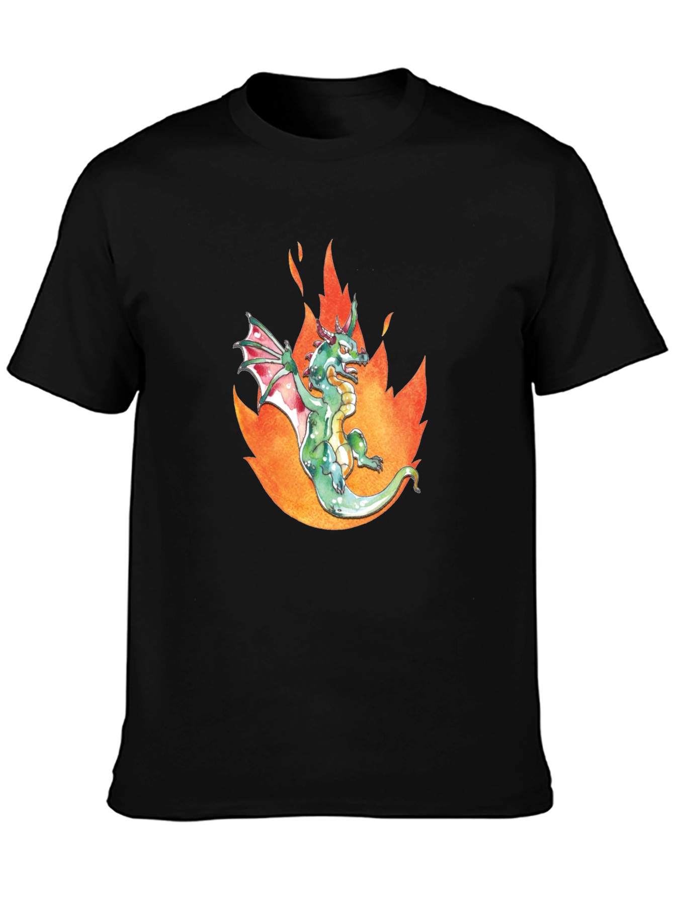 Black Dragon in Flames Graphic Tee - Black Cotton T-Shirt view 3