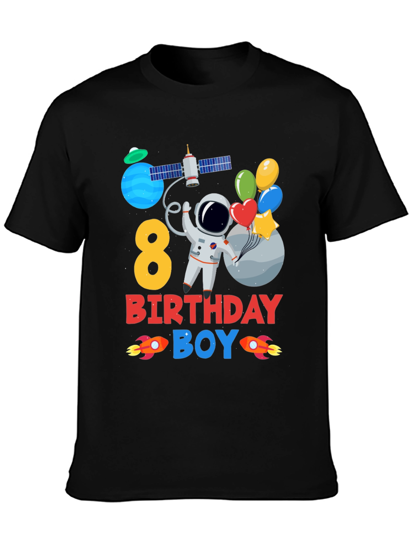 Black 8th Birthday Boy Astronaut T-Shirt view 3