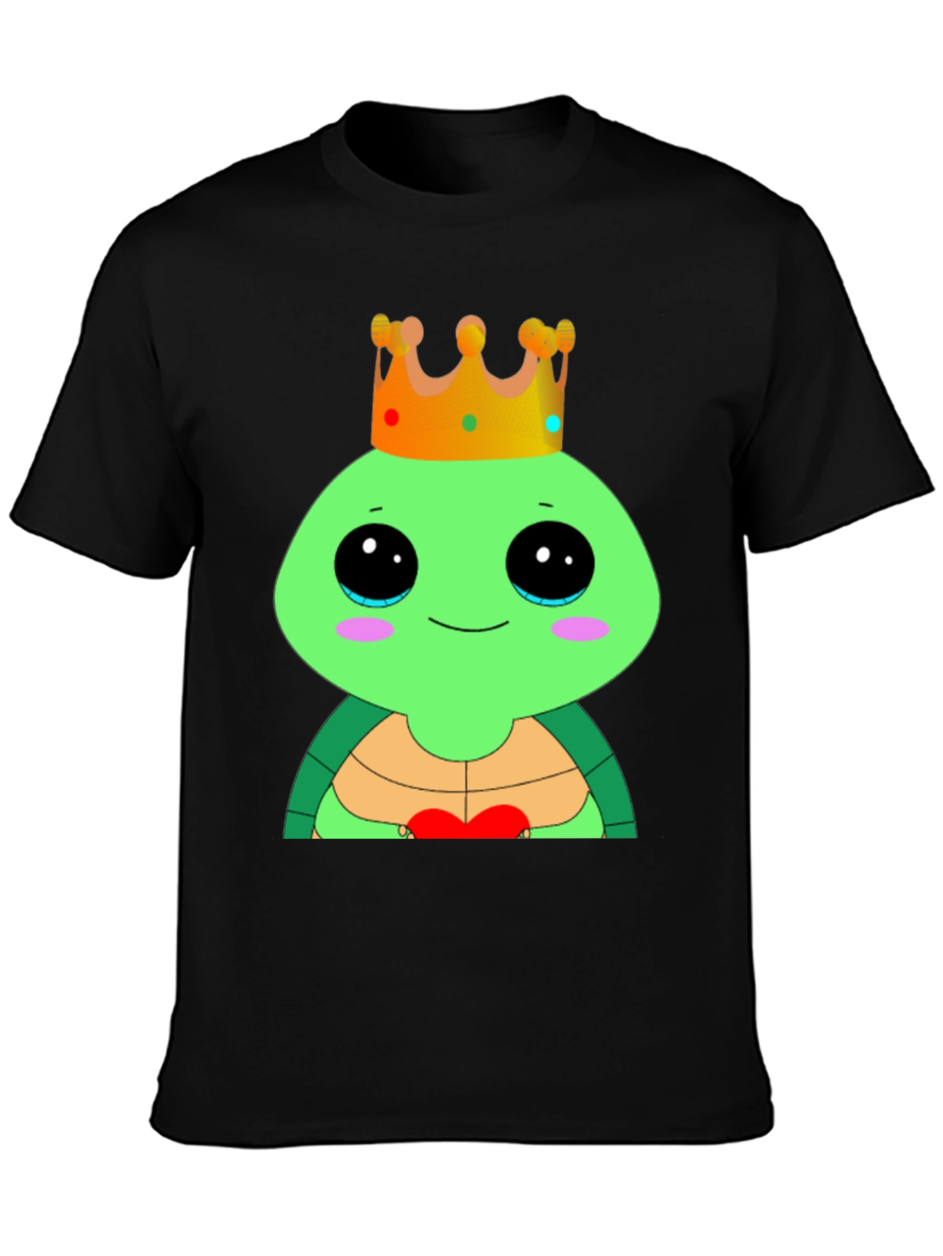 Black Cute Cartoon Turtle King T-Shirt view 3