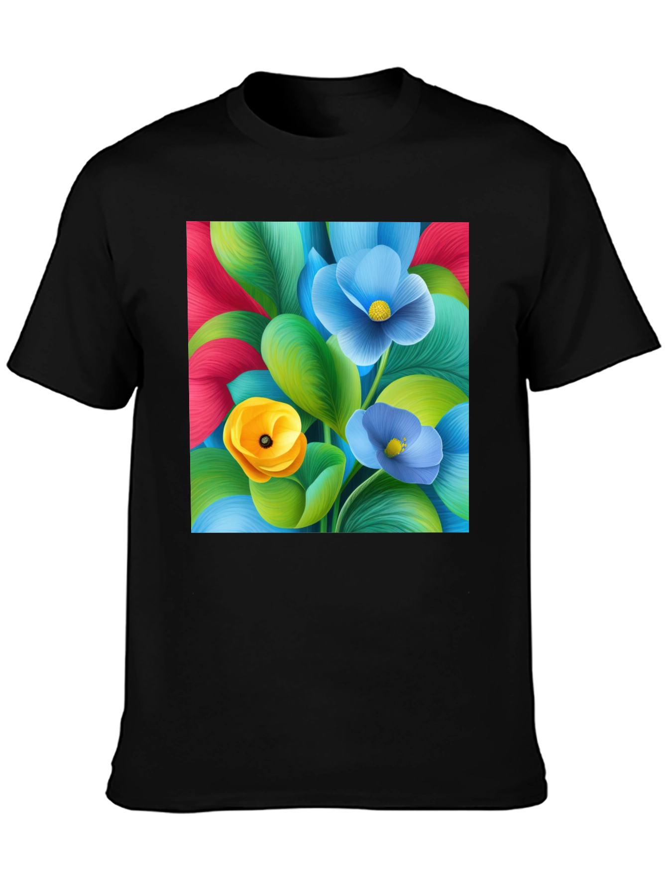 Black Floral Print T-Shirt - Vibrant Colors view 3